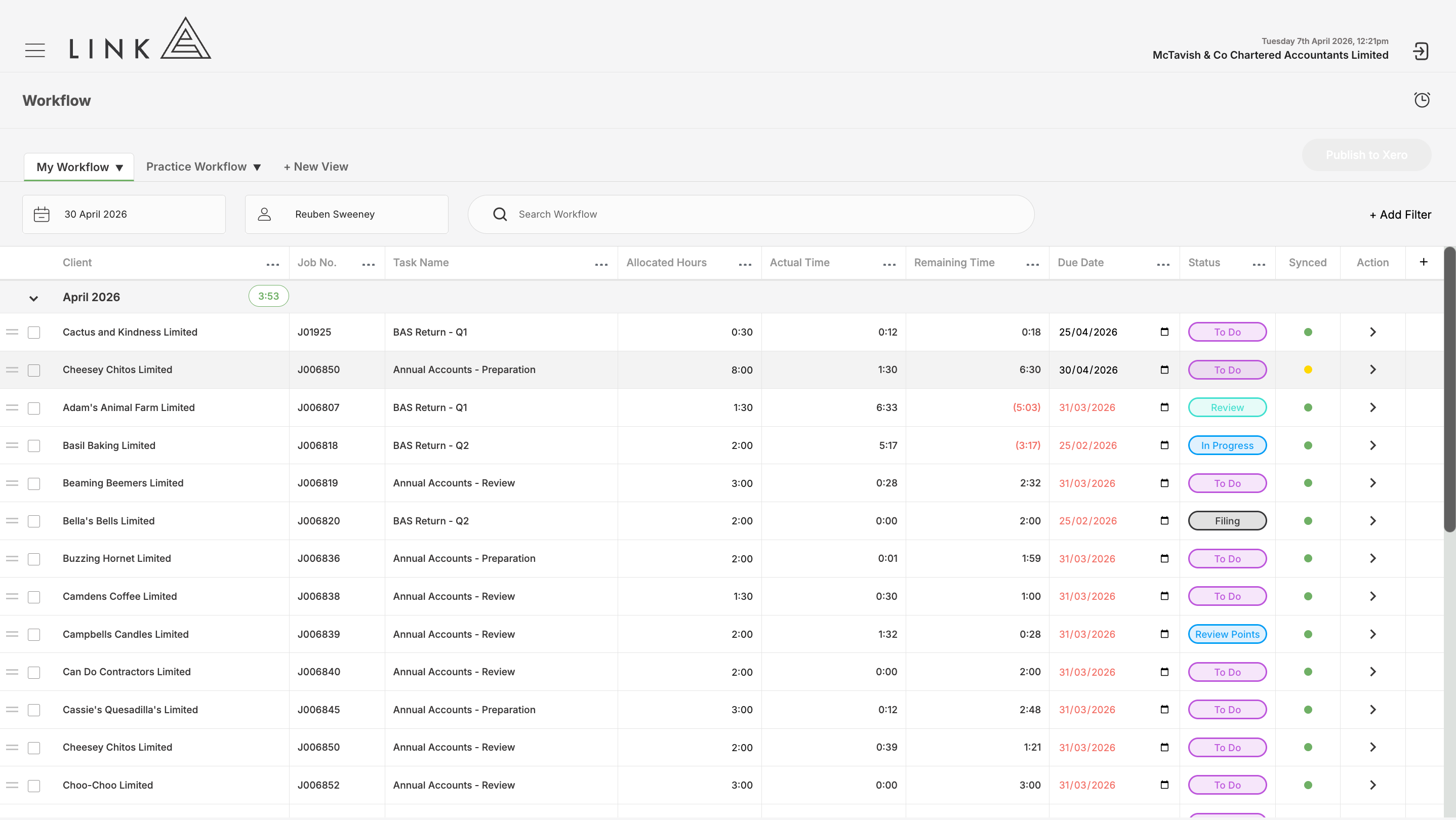 Publish to Xero
