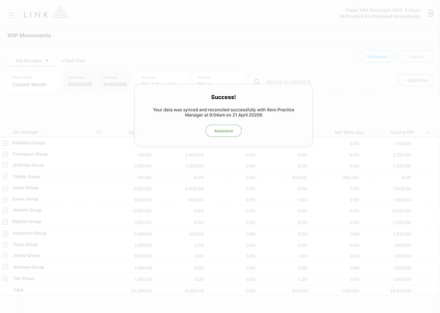 Time, invoiced and net write-off values that reconcile across clients, jobs, people and services.