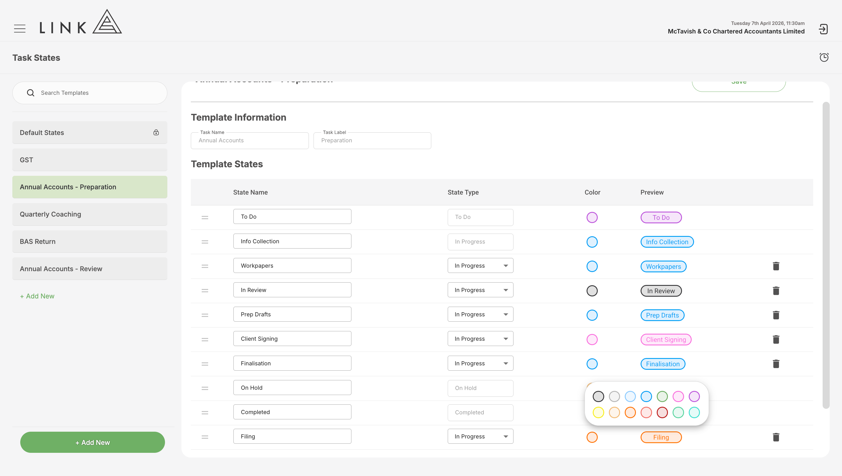 Colour code the workflow statuses