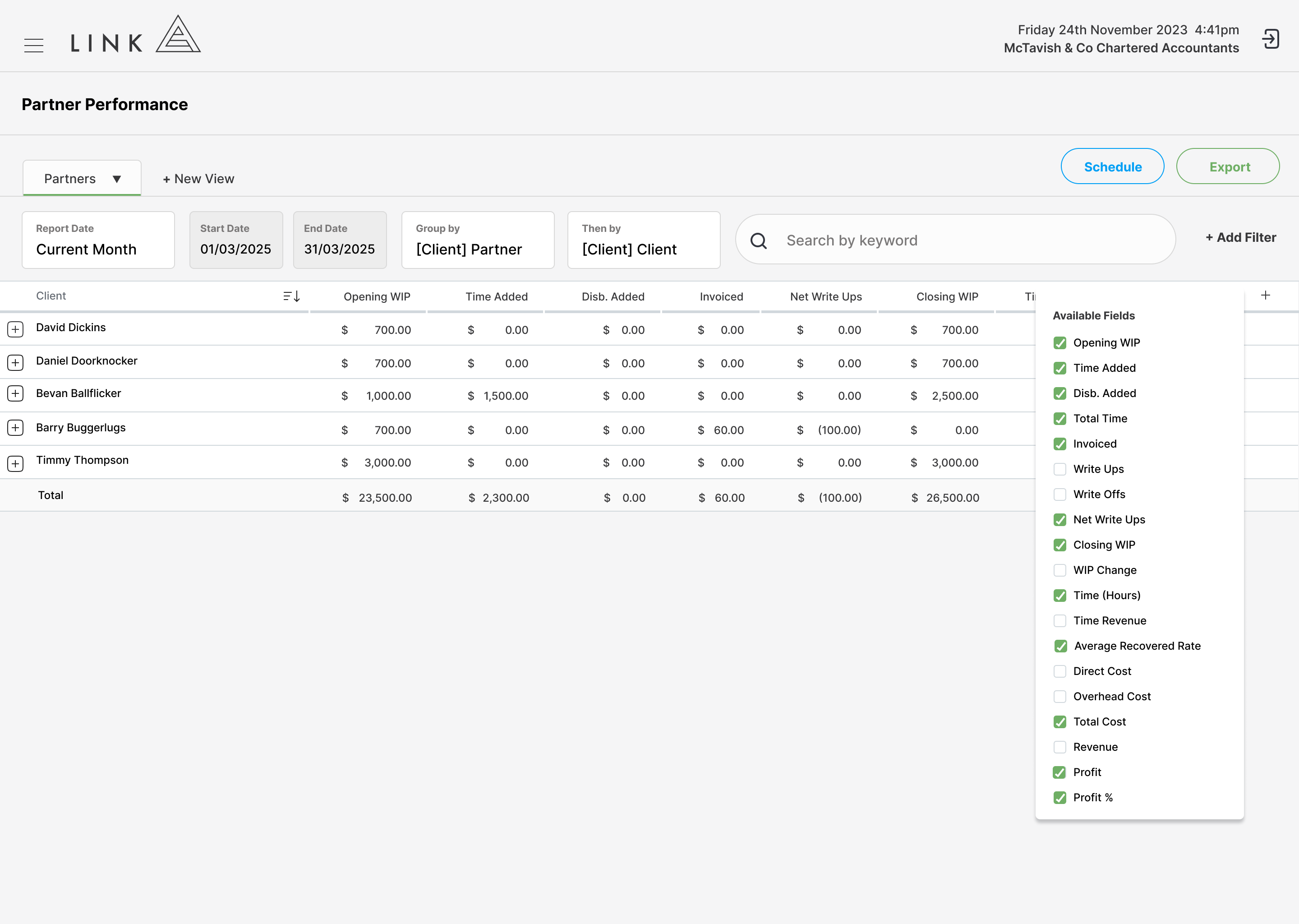Measure profitability across each partner’s client list