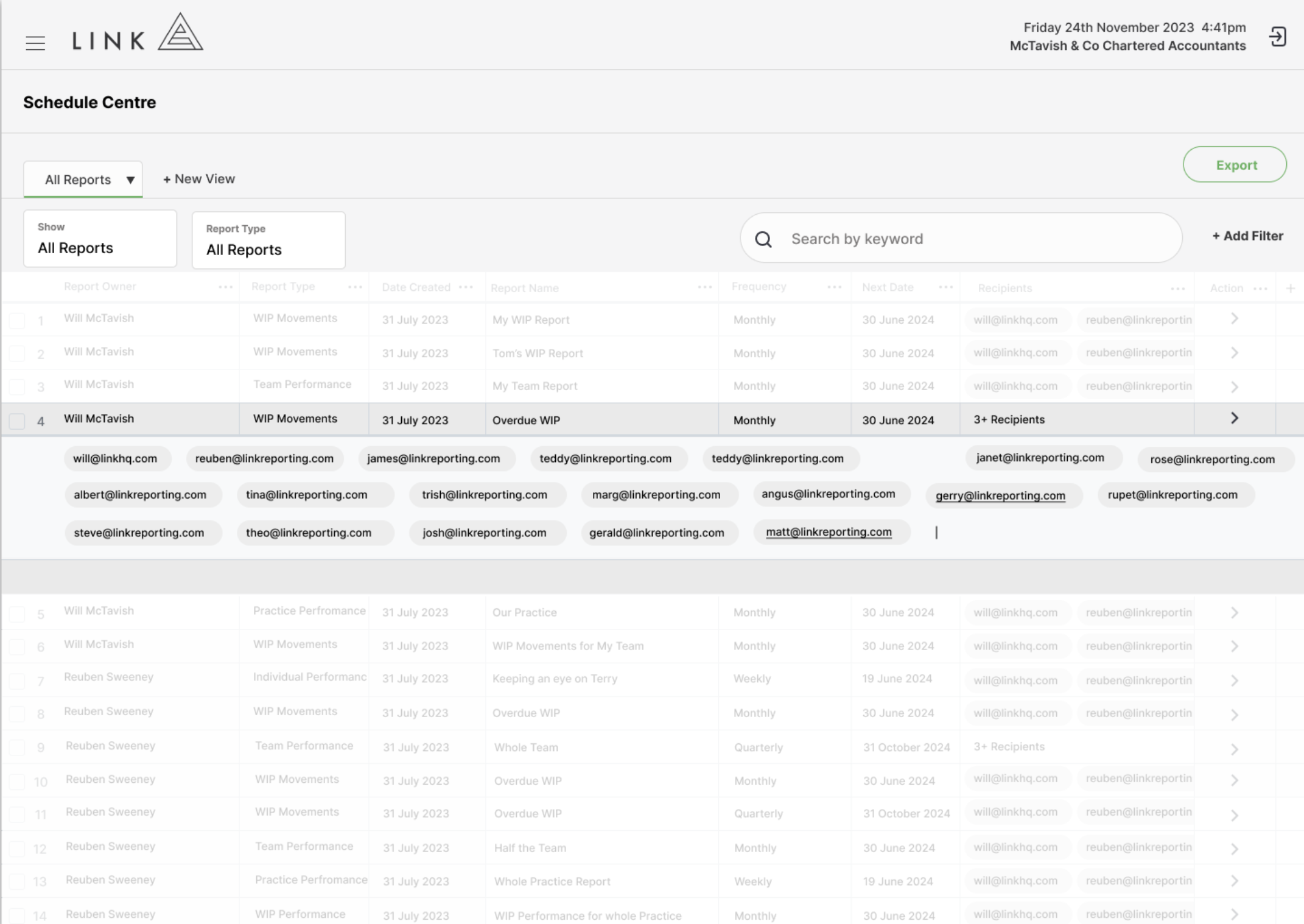 Schedule Centre edit scheduled reports