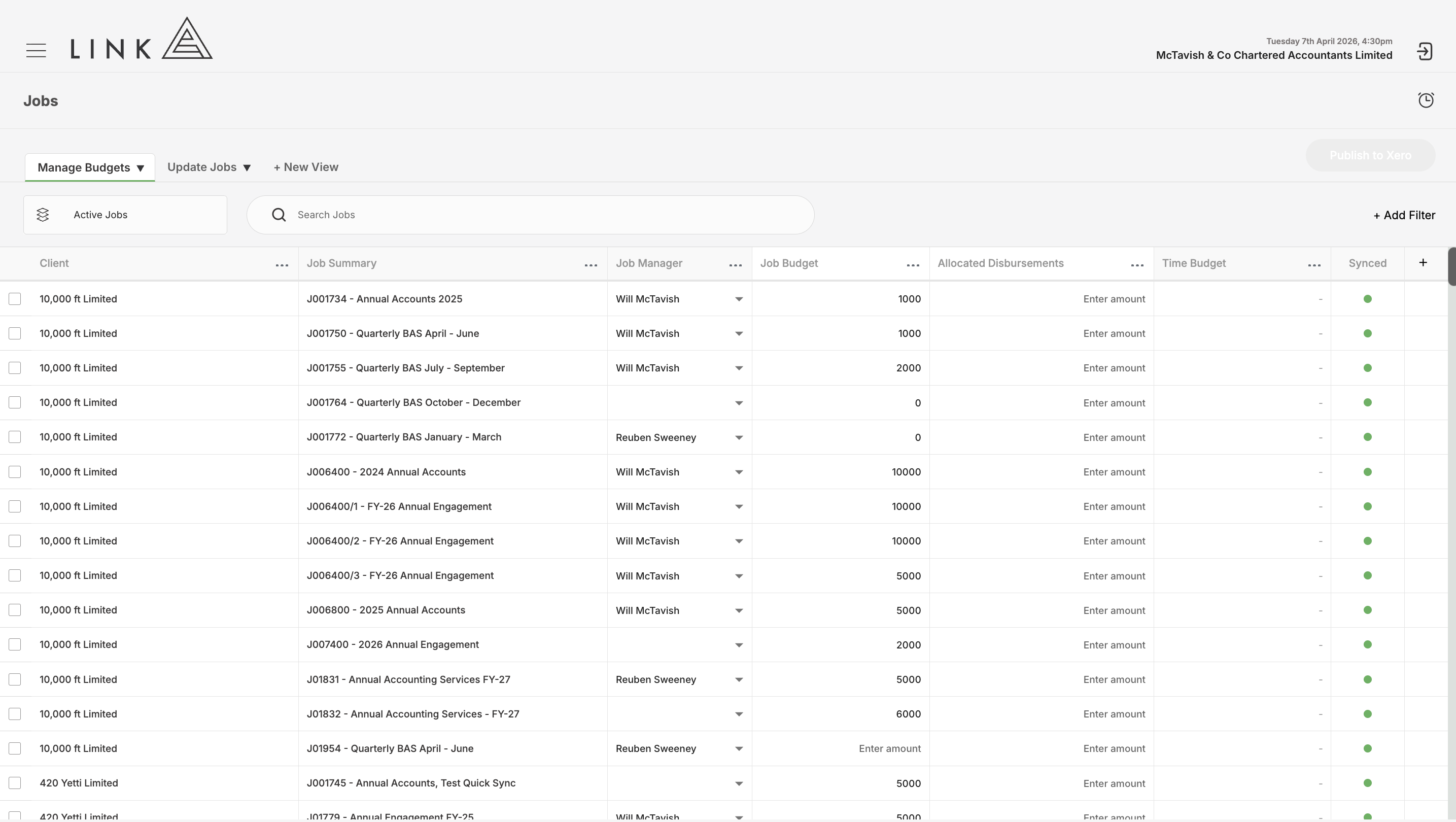 Bulk update Job Budgets in Xero