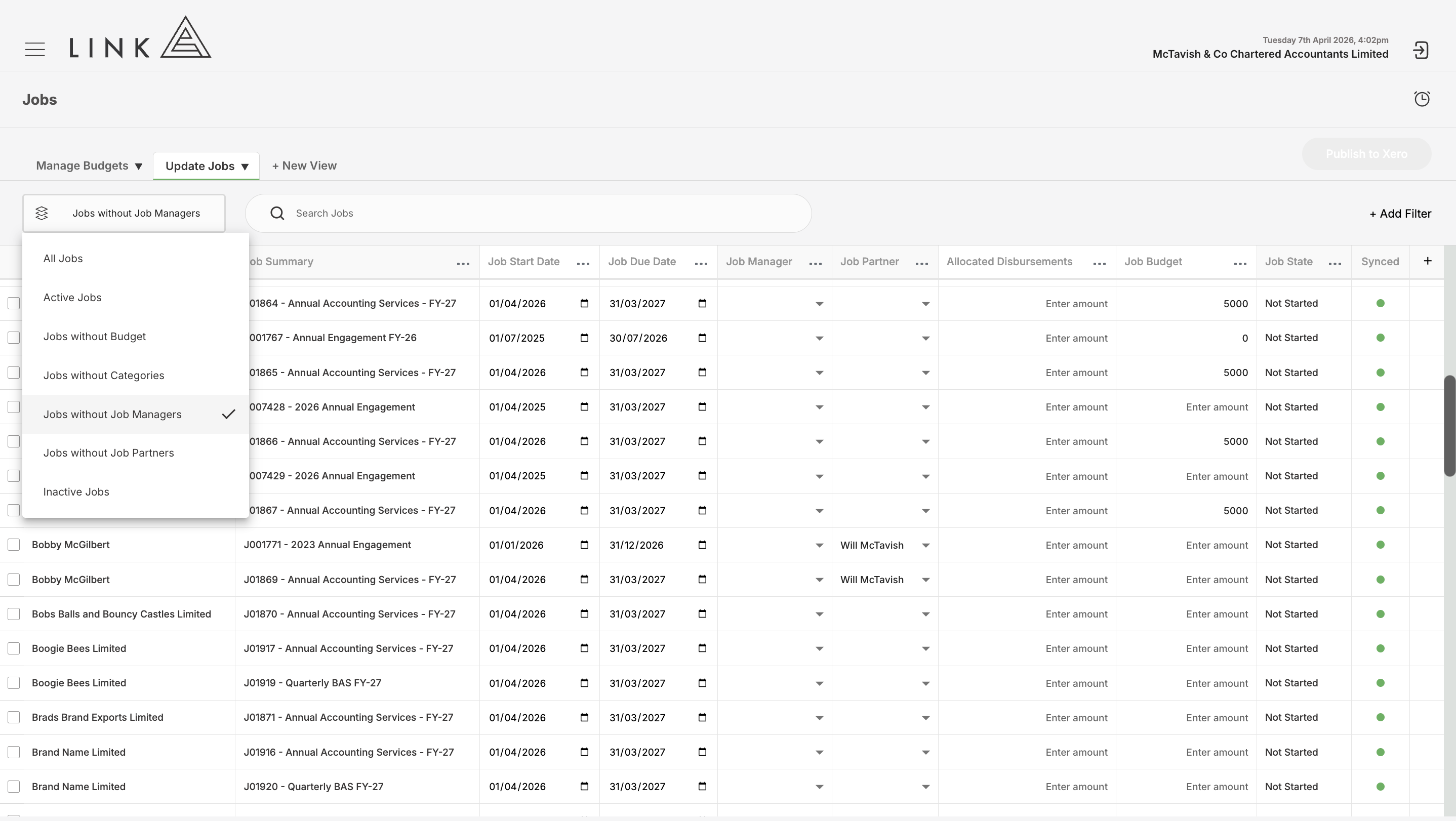 Quick select Jobs without Managers