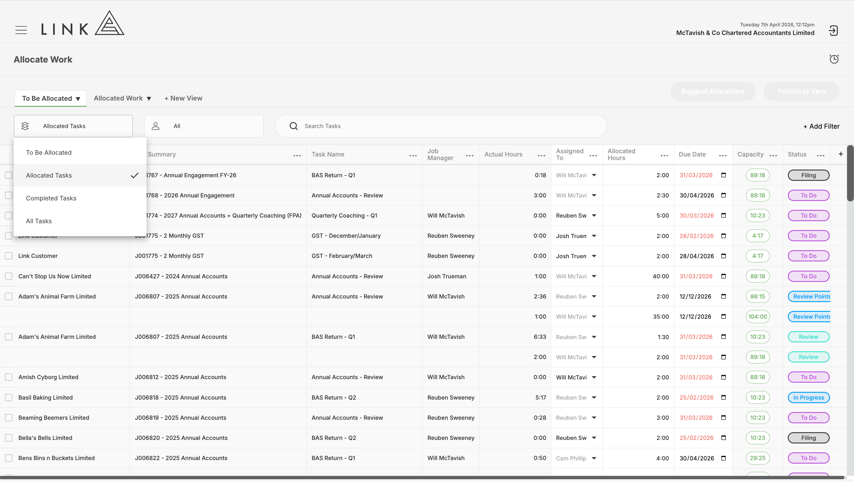 Quick-filter Allocated Work