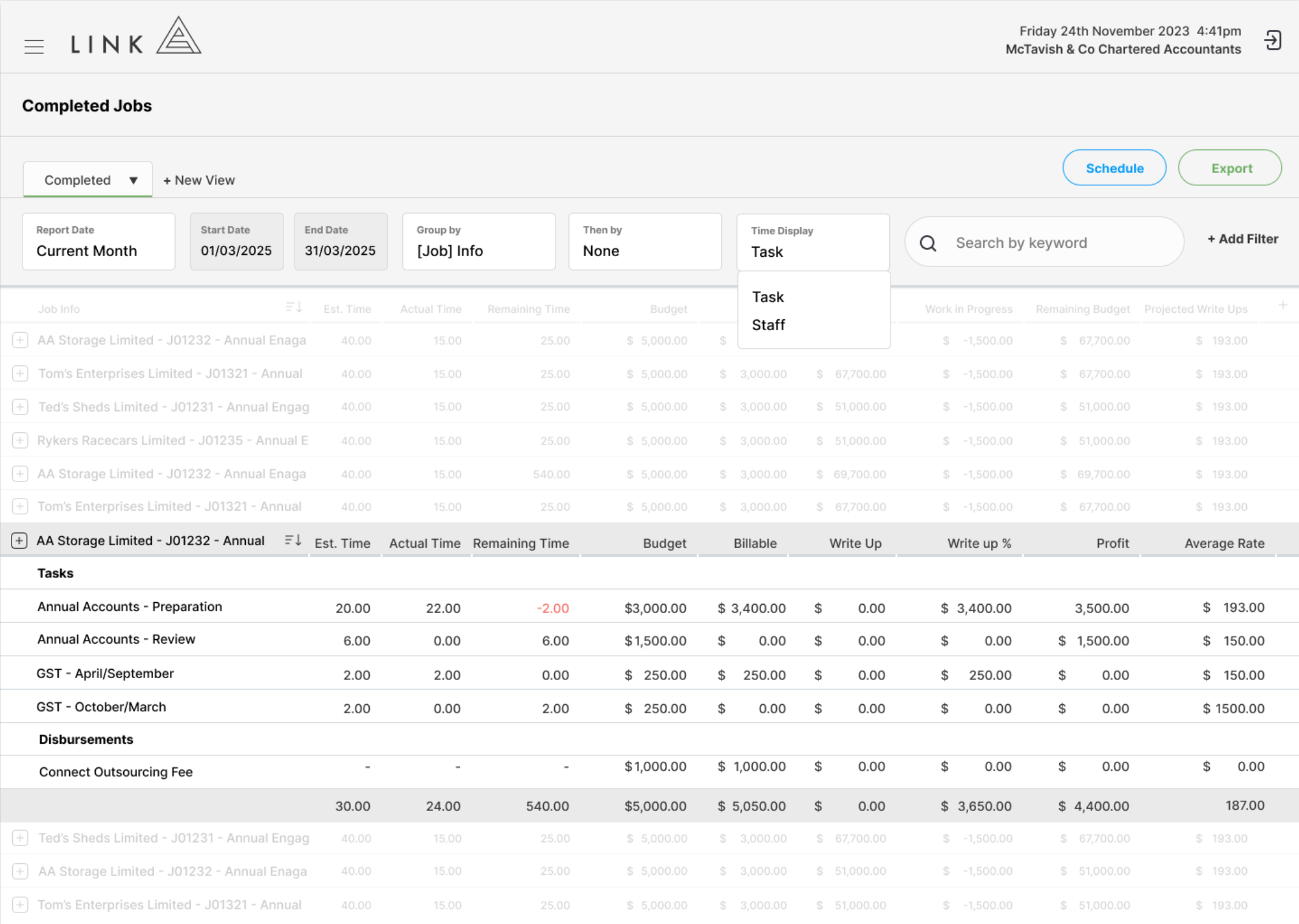 Completed Jobs grouping options