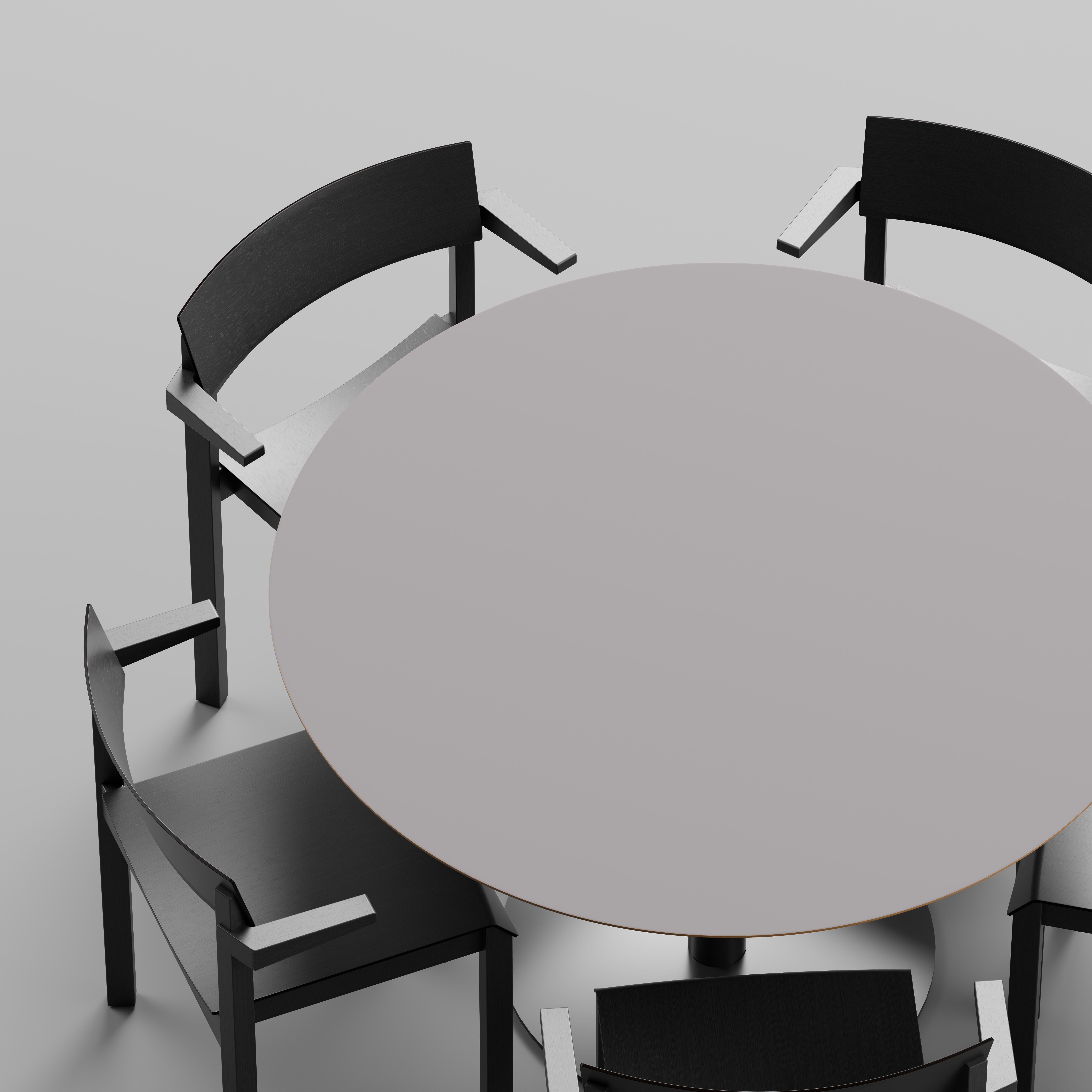 Kaska Wooden Stack Chair in black around a round Column Table, four chairs, top view