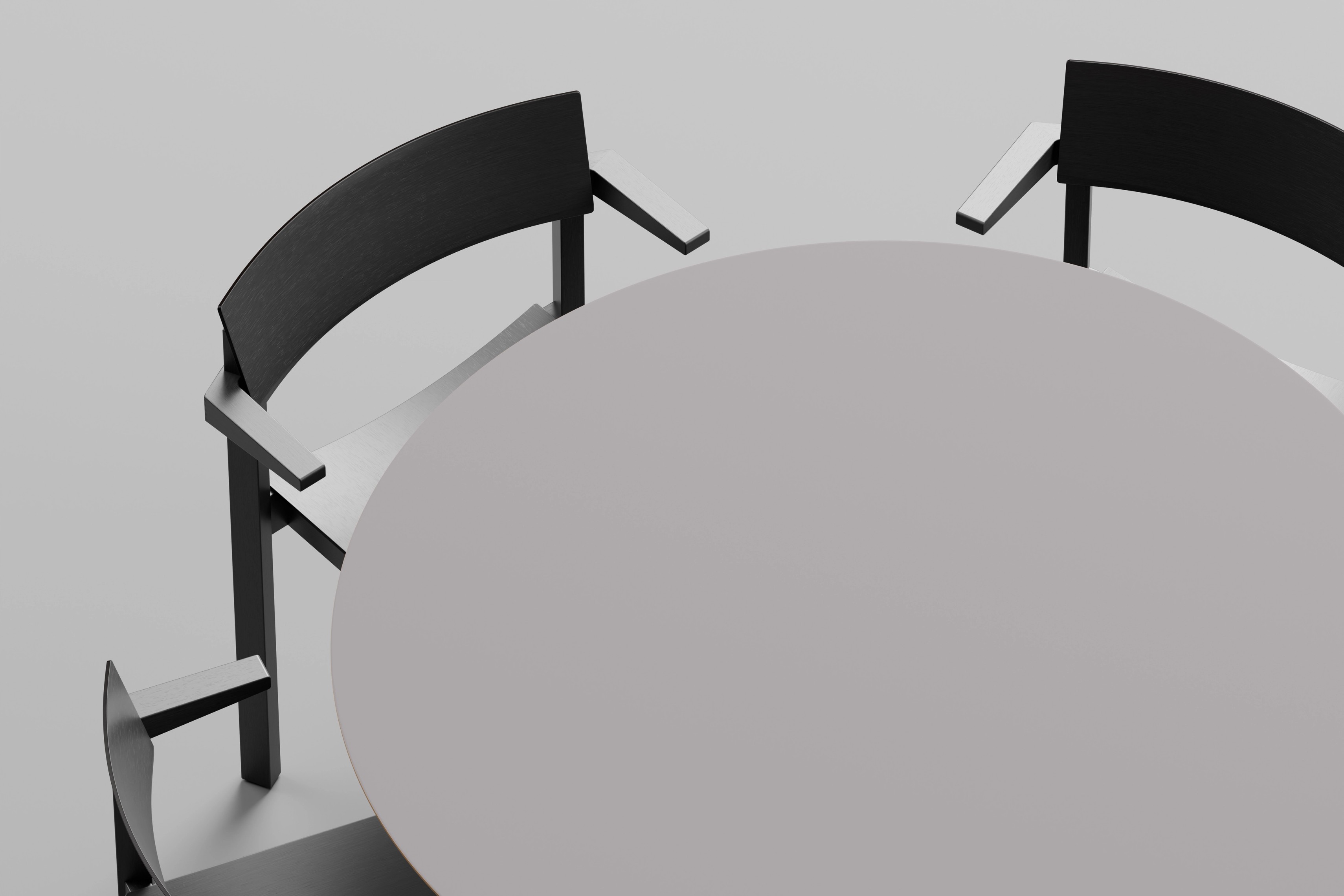 Kaska Wooden Stack Chair in black around a round Column Table, top view