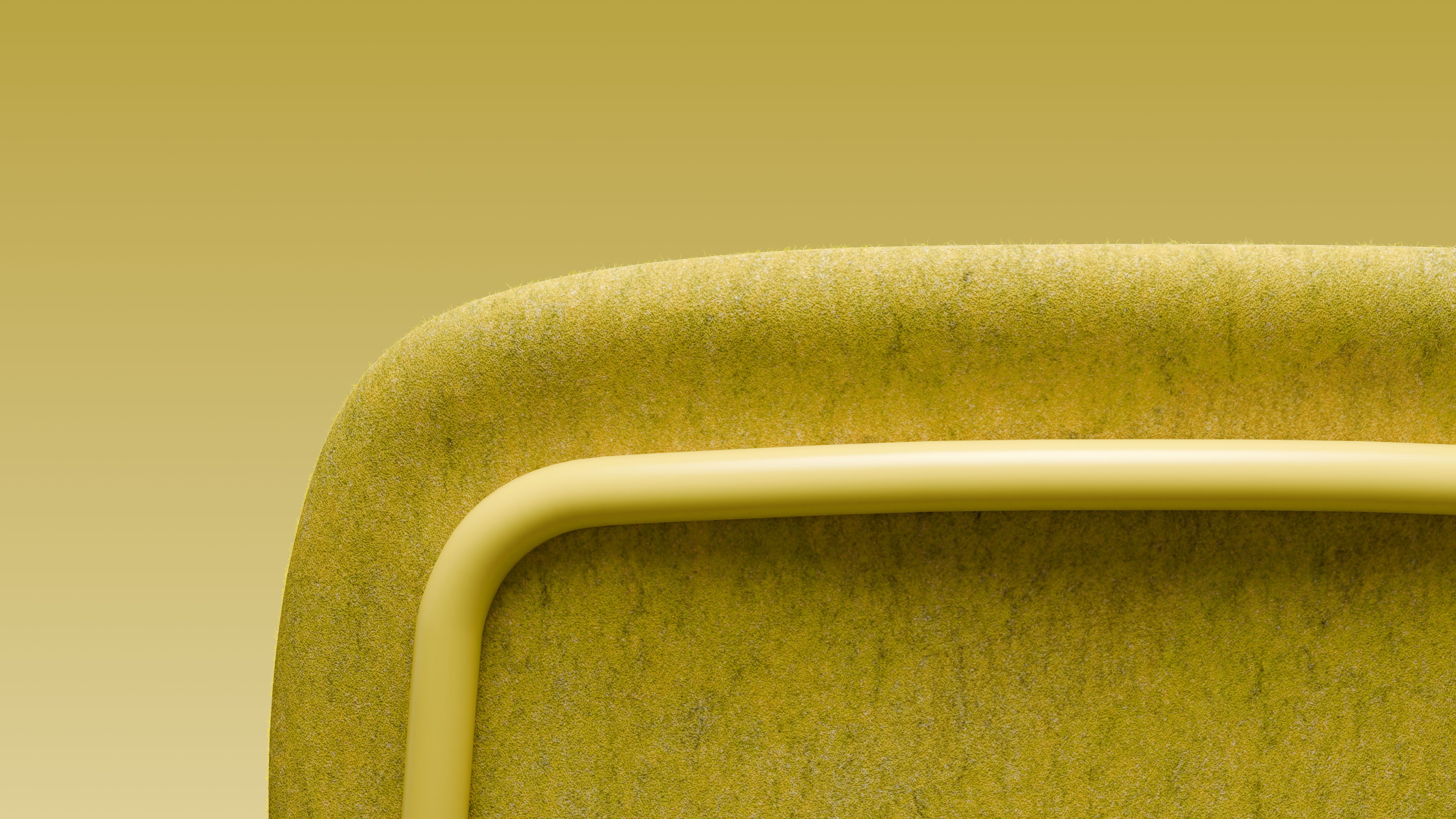 Close-up detail of a PET felt chair seat and frame in yellow, De Vorm