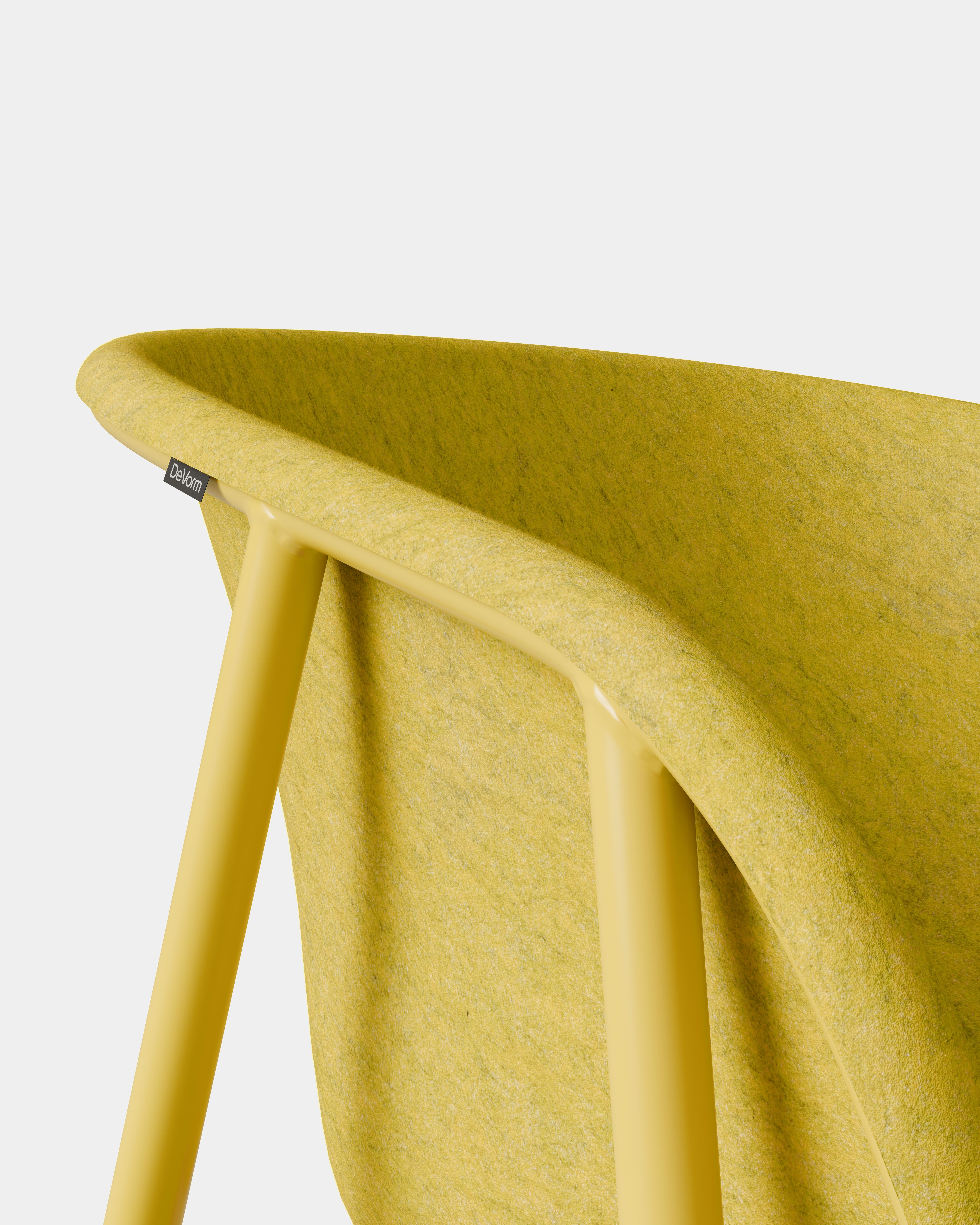 LJ 1 PET Felt Armchair in yellow, close-up detail of seat shell and frame
