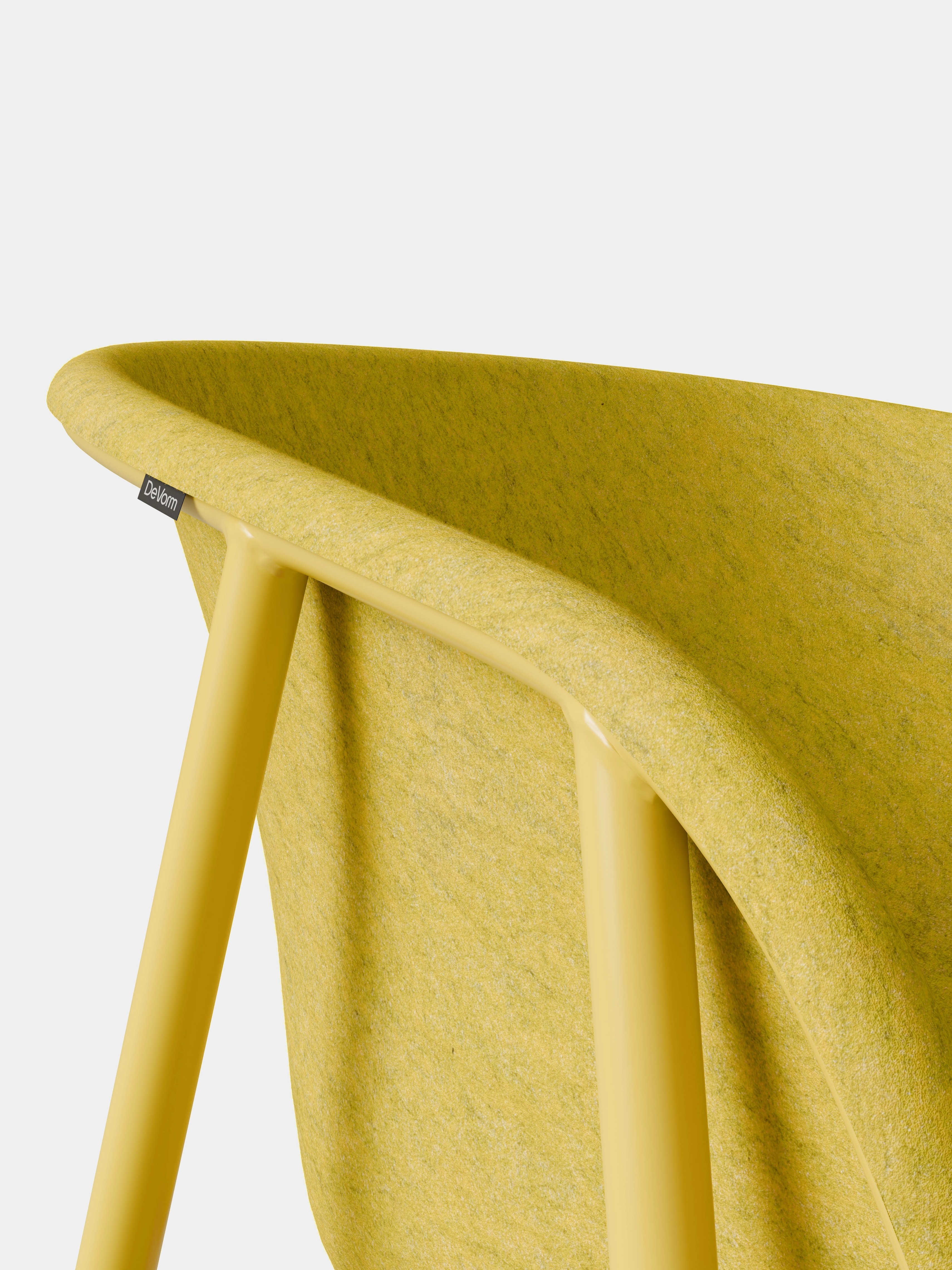 LJ 1 PET Felt Armchair in yellow, close-up detail of seat shell and frame