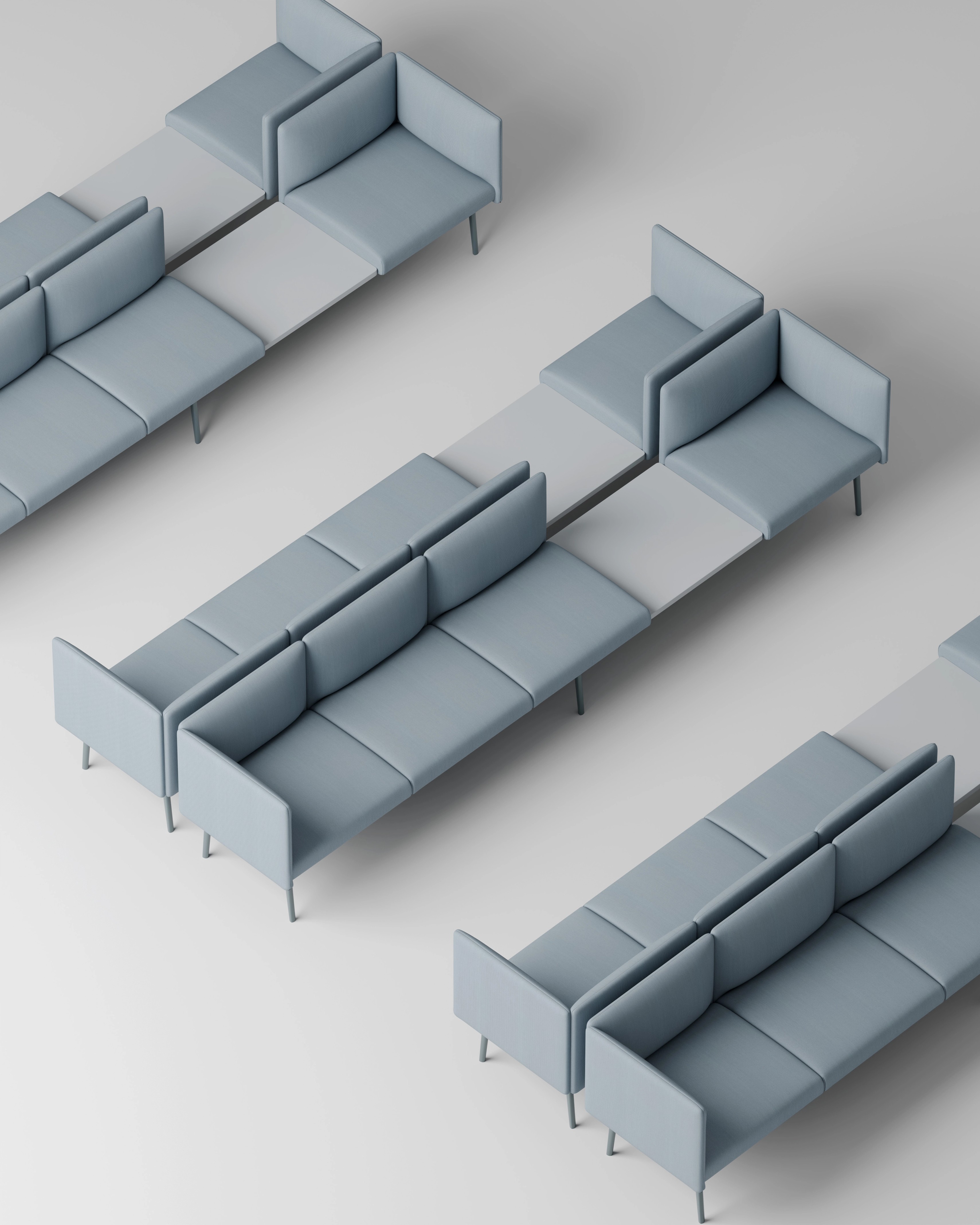 Mino Sofa, multiple modular configurations shown from above on a light background