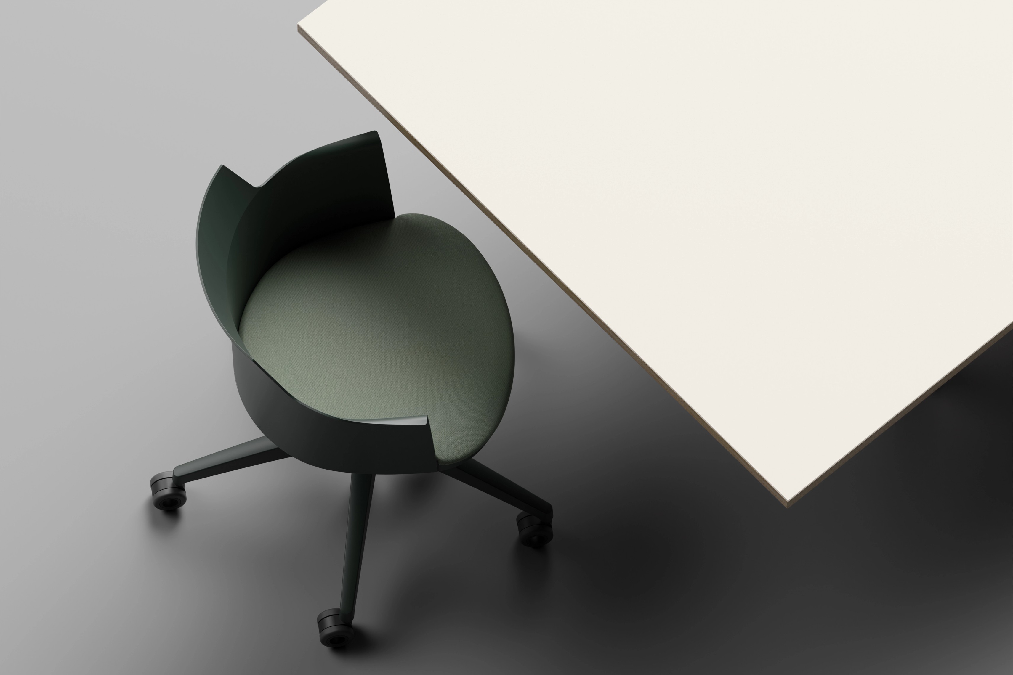 Kaska Wooden Stack Chair in black around a round Column Table, top view