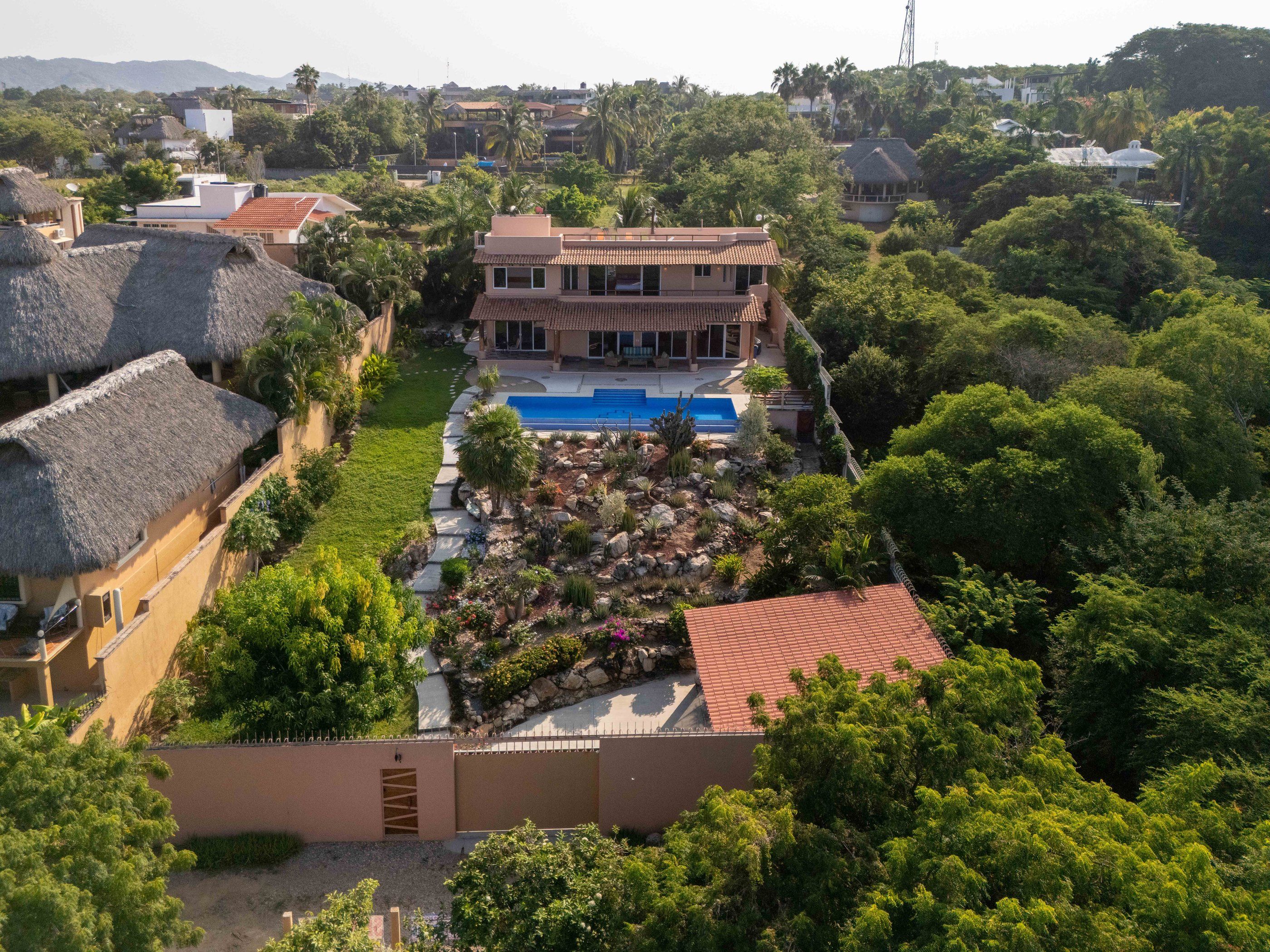 Aerial view of Casa Punta with pool and garden, La Punta Zicatela