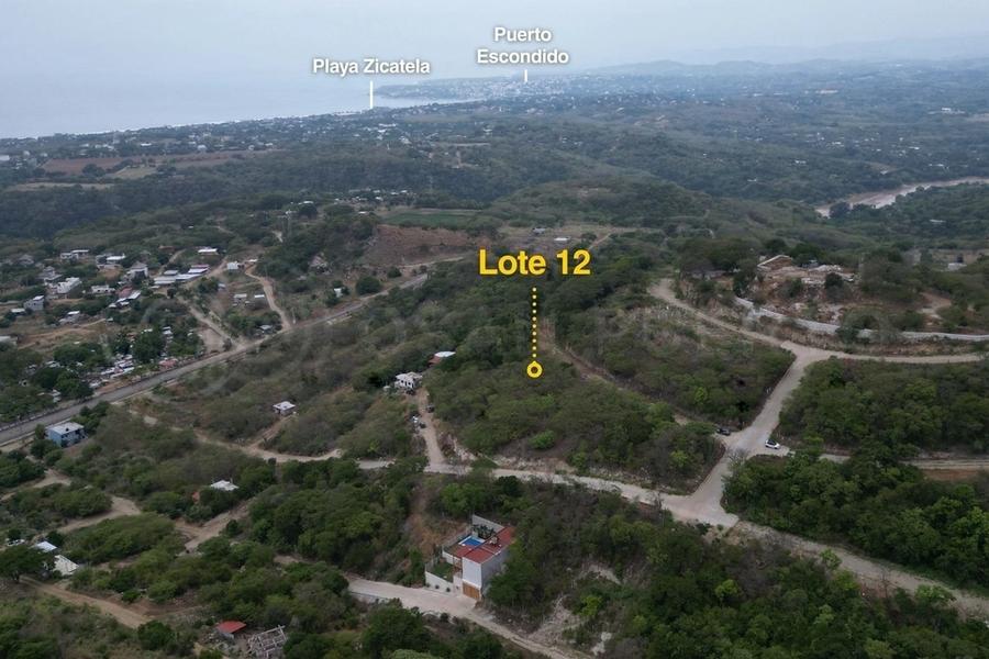 Aerial view of Lote 12 toward Zicatela beach and Puerto Escondido, Axitla