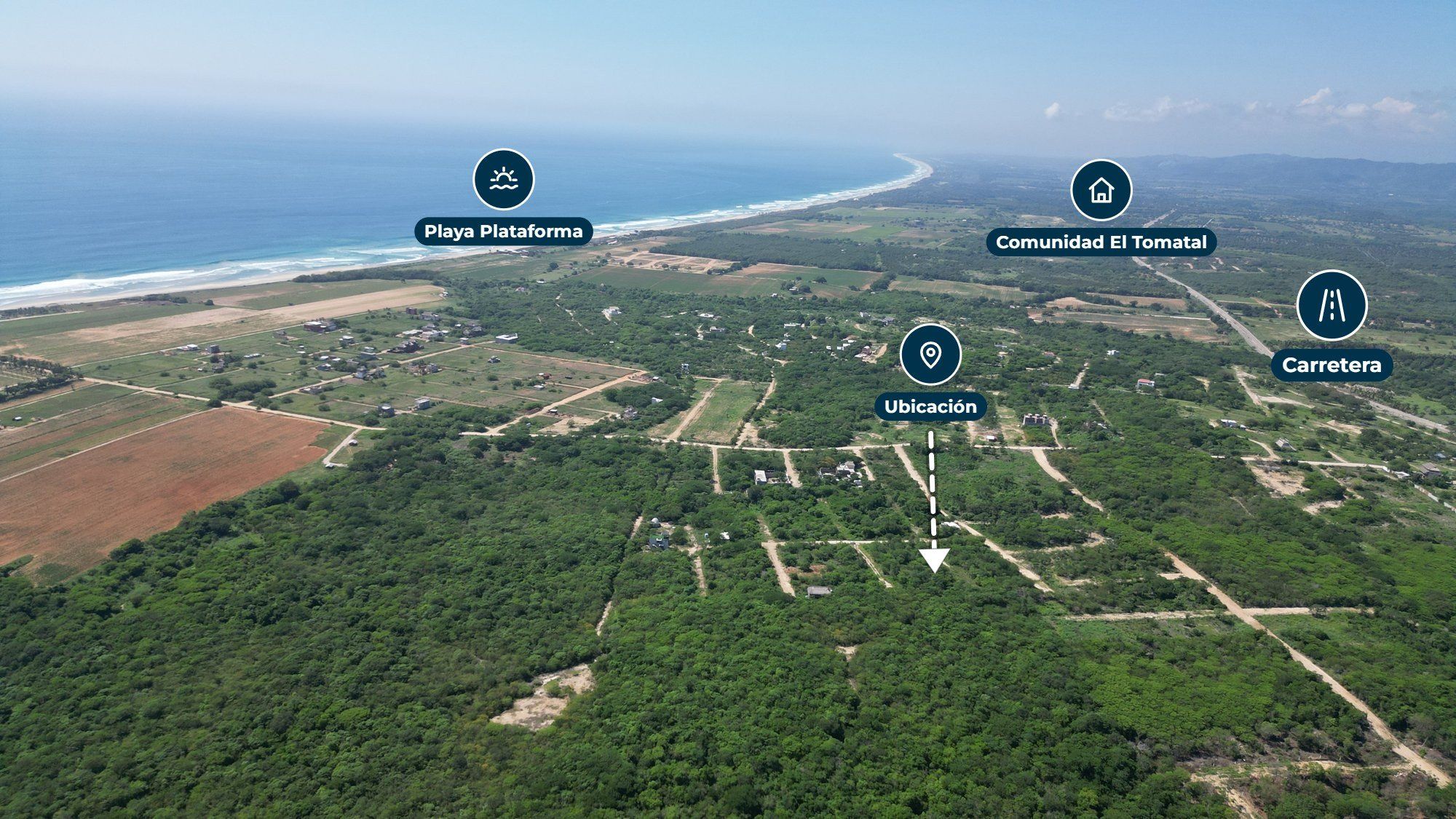 Aerial view with Playa Plataforma, El Tomatal and the highway