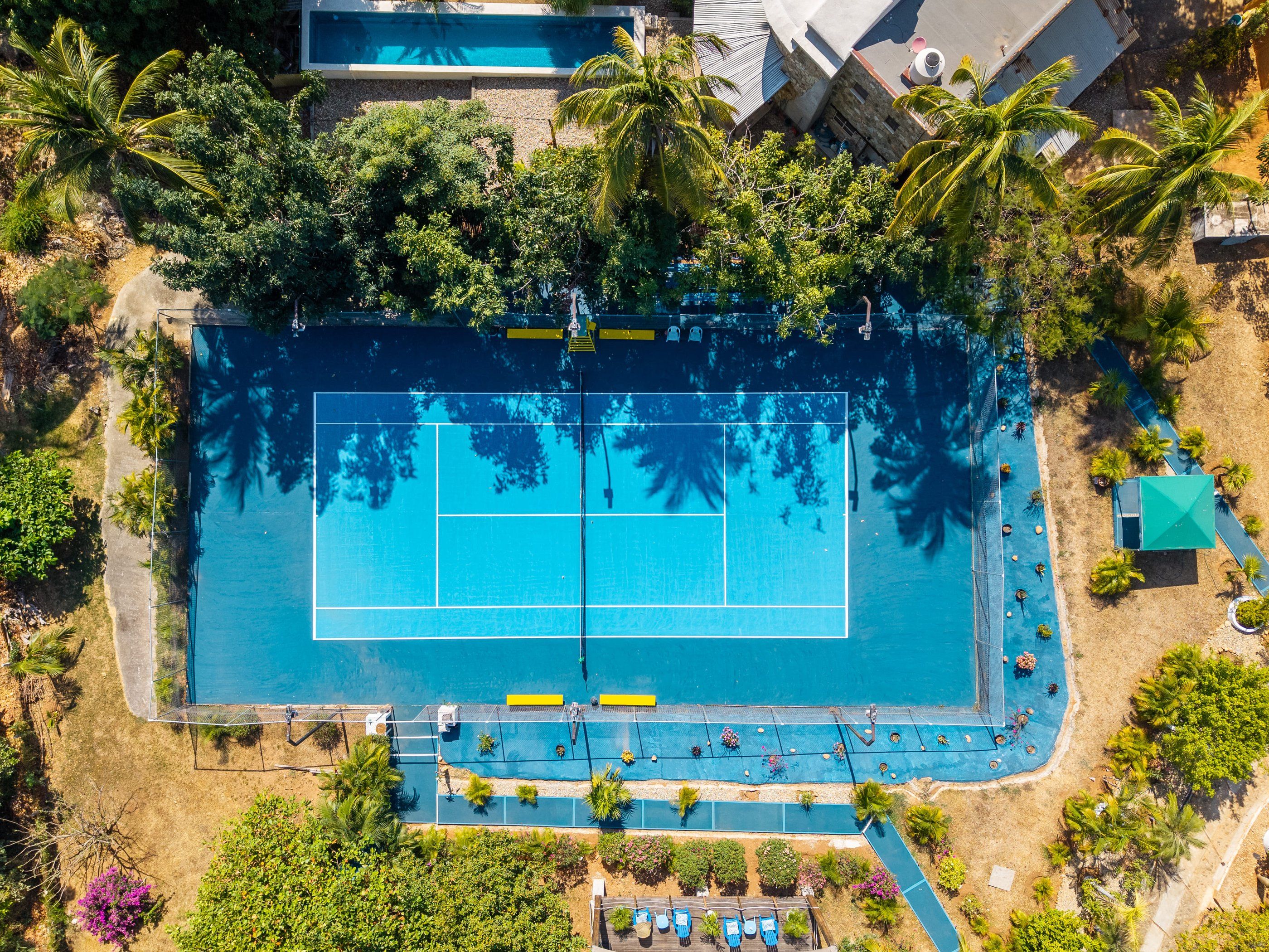 Vue zénithale du court de tennis, Casa Los Mangos, Zicatela