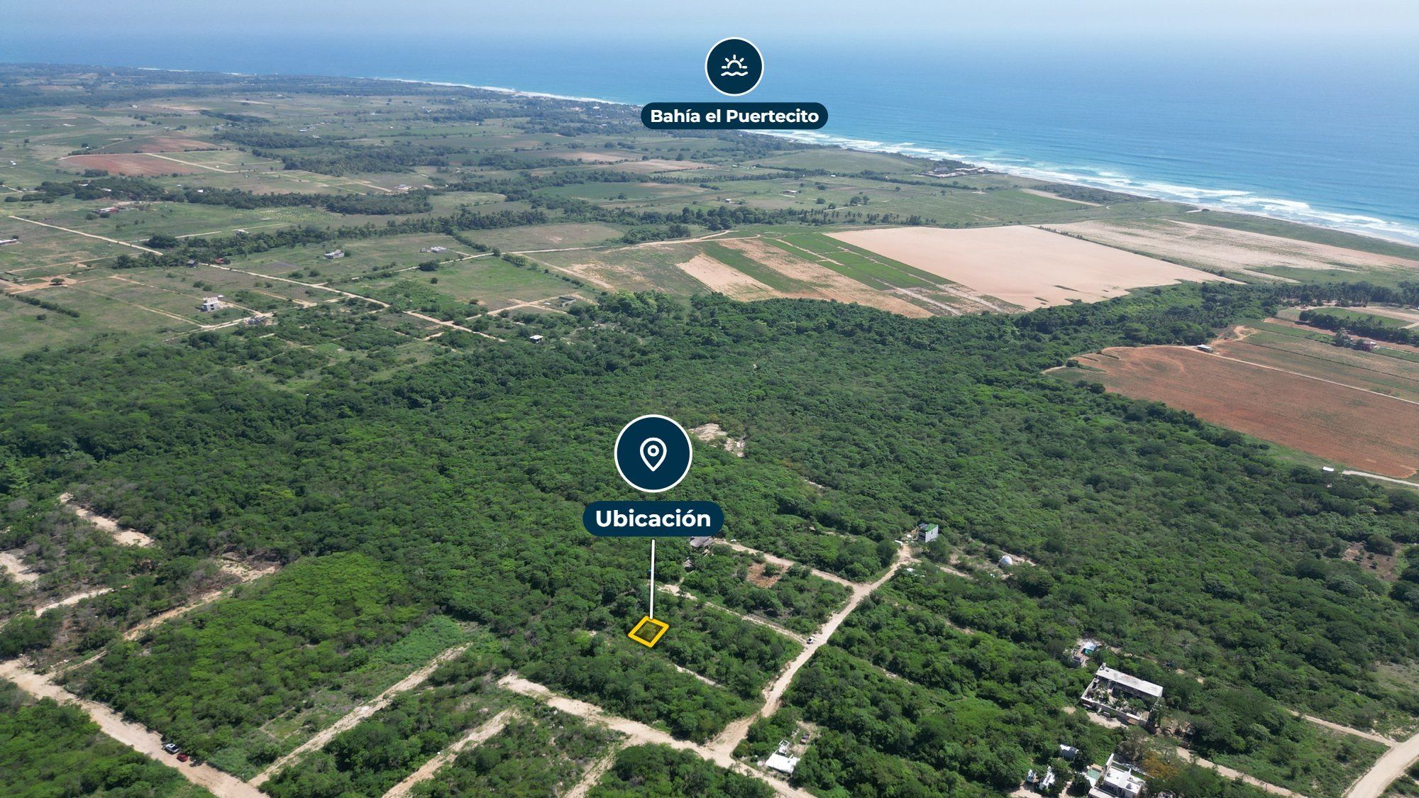 Lot location with Bahía El Puertecito in the distance, aerial view