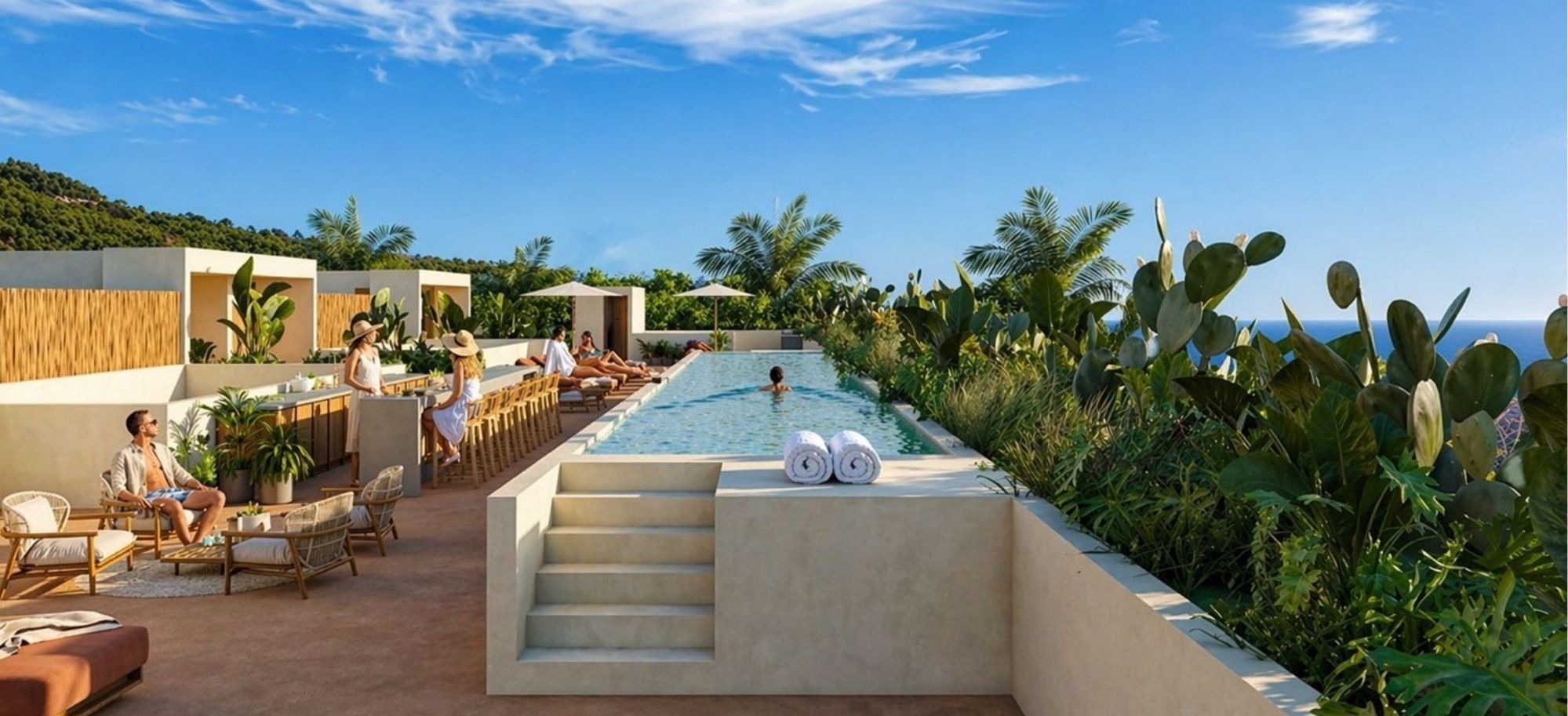 Rooftop pool with ocean view at One Pacific, Rinconada, render