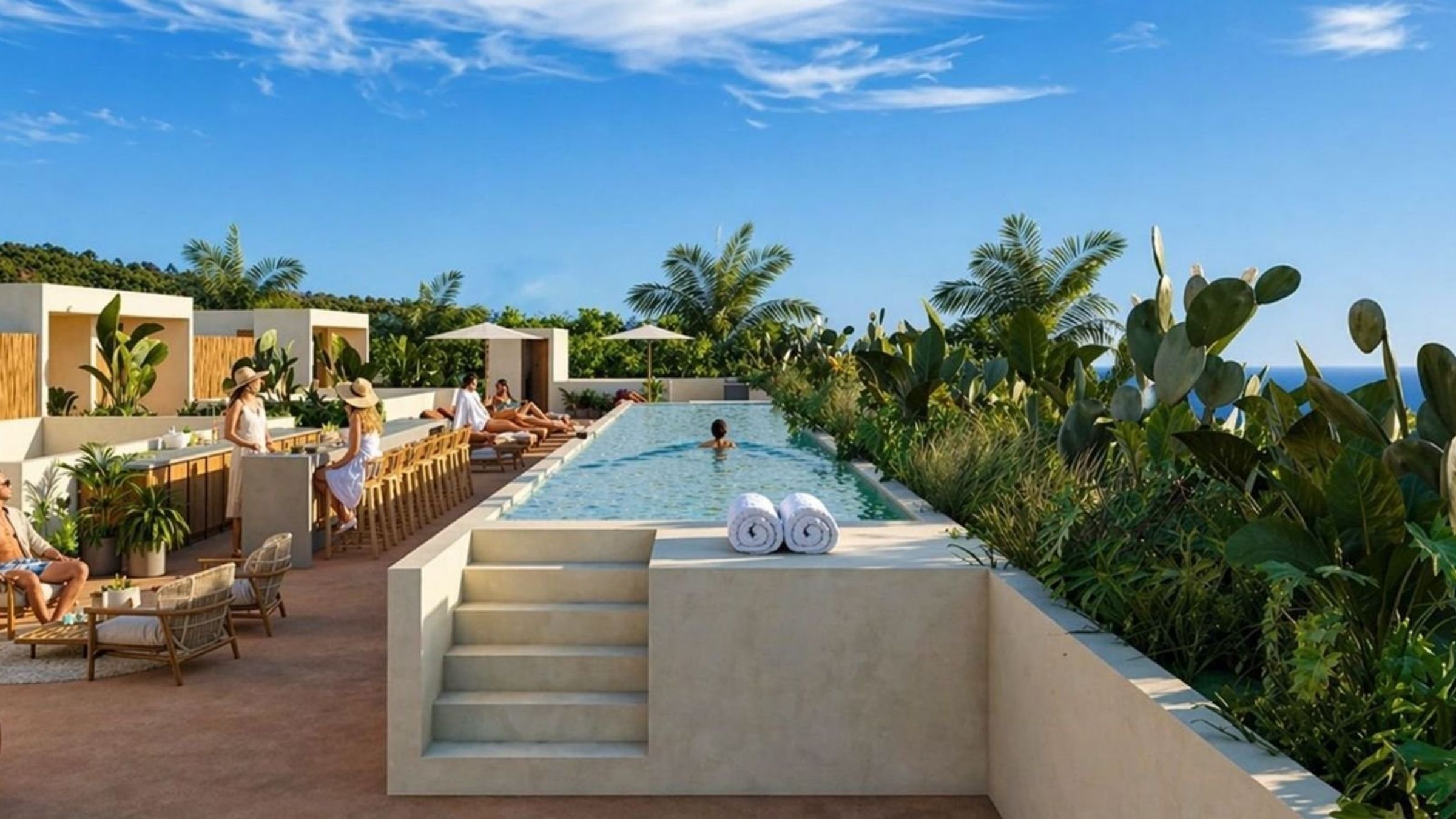 Rooftop pool with ocean view at One Pacific, Rinconada, render