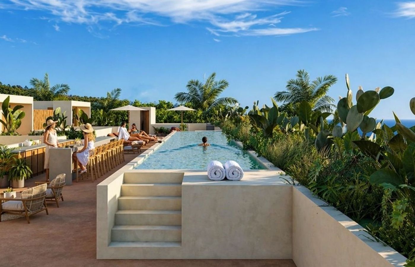 Rooftop pool with ocean view at One Pacific, Rinconada, render