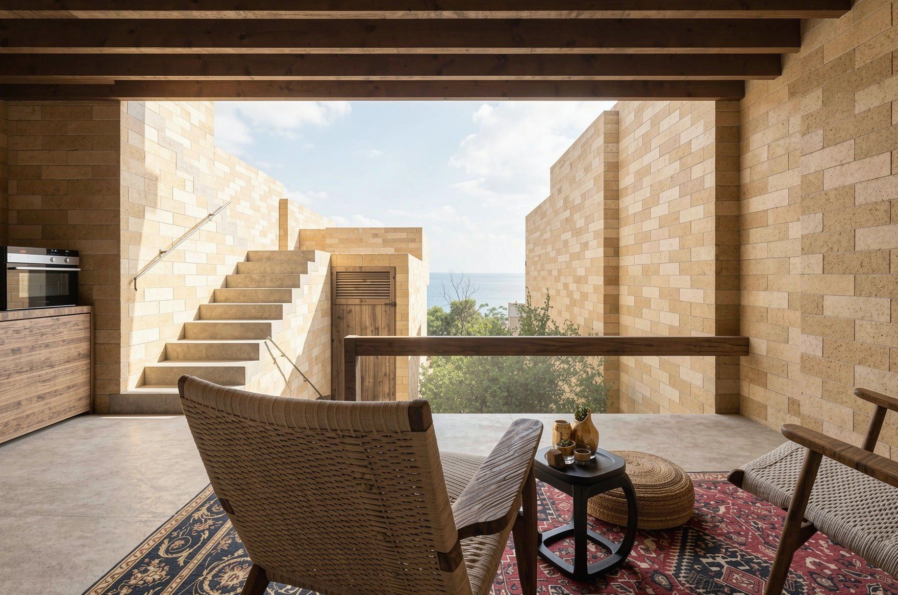 Rendu de la terrasse repas et de l'escalier, Terrazas de Nisa