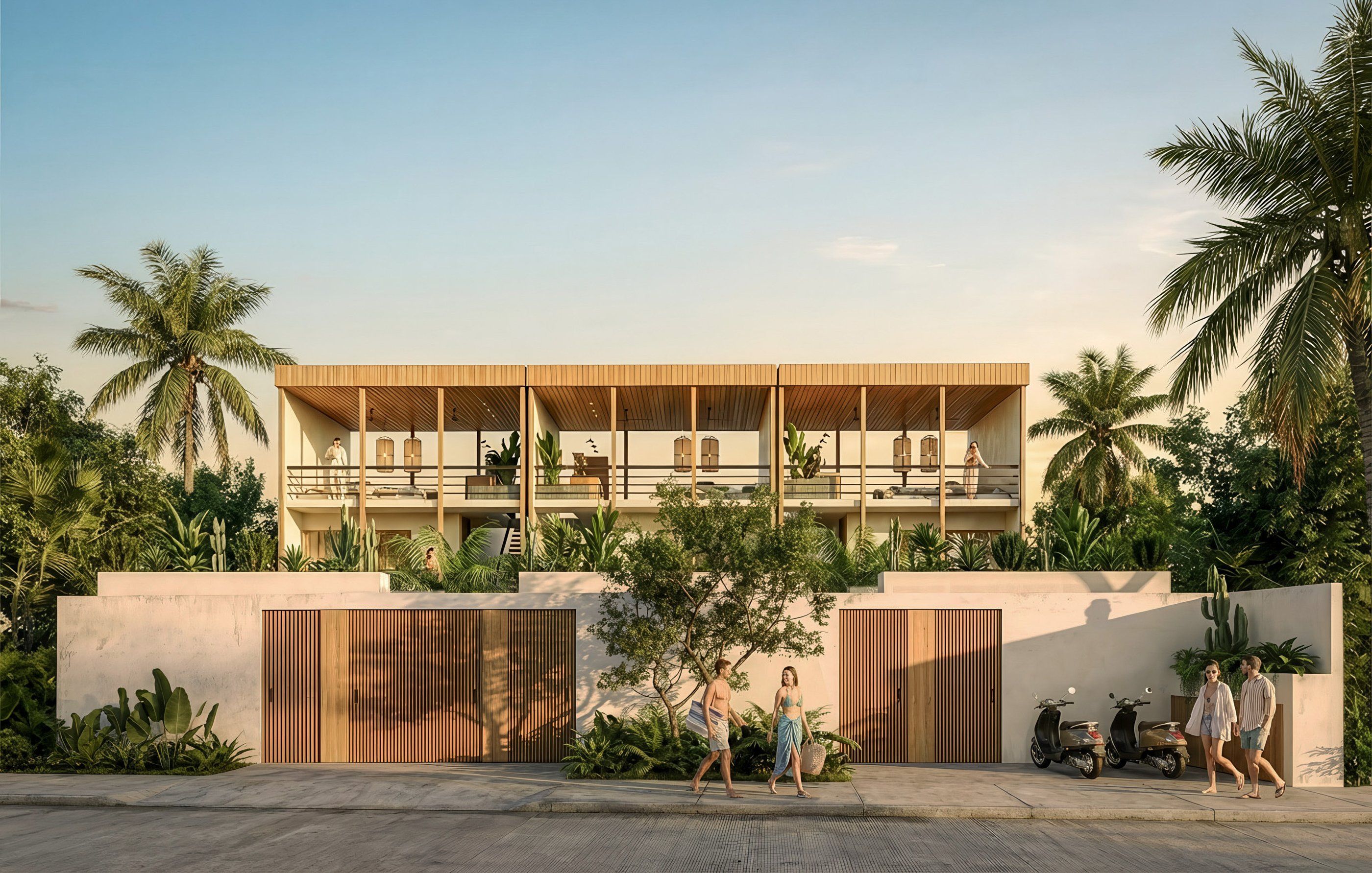 Render of the street façade, Casa Mía, La Barra de Colotepec