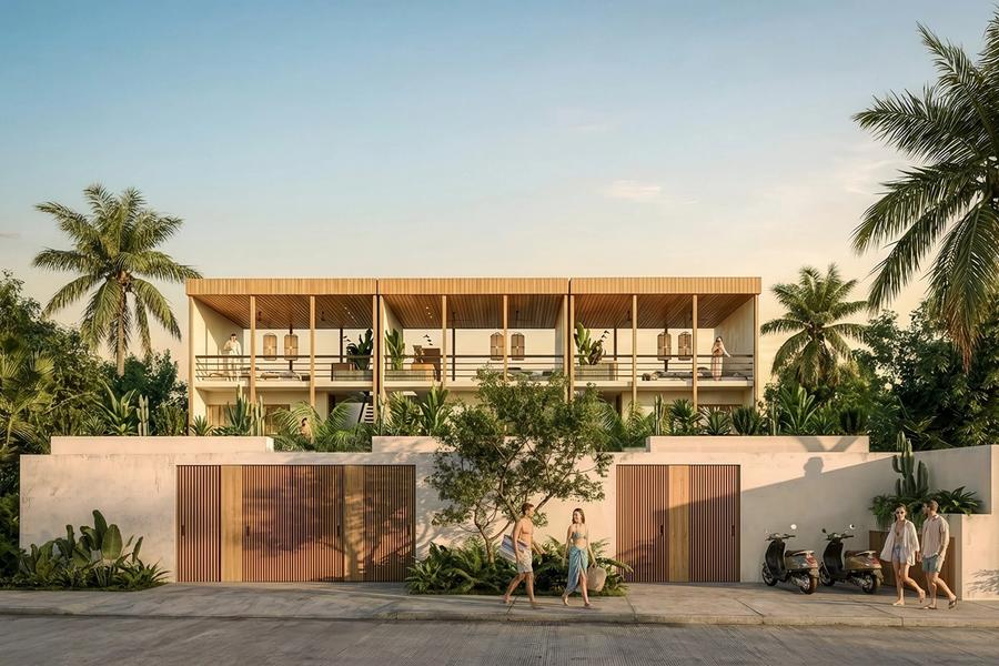 Render of the street façade, Casa Mía, La Barra de Colotepec
