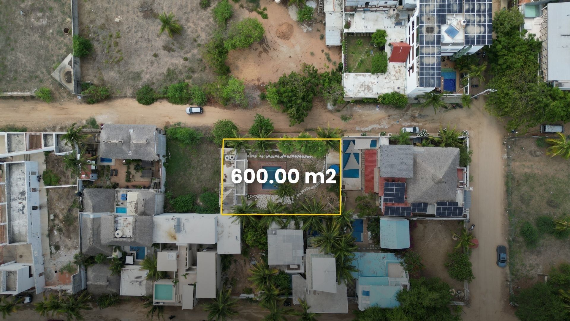 Vista aérea cenital del terreno de 600 m², Casa Tamarindos, Zicatela