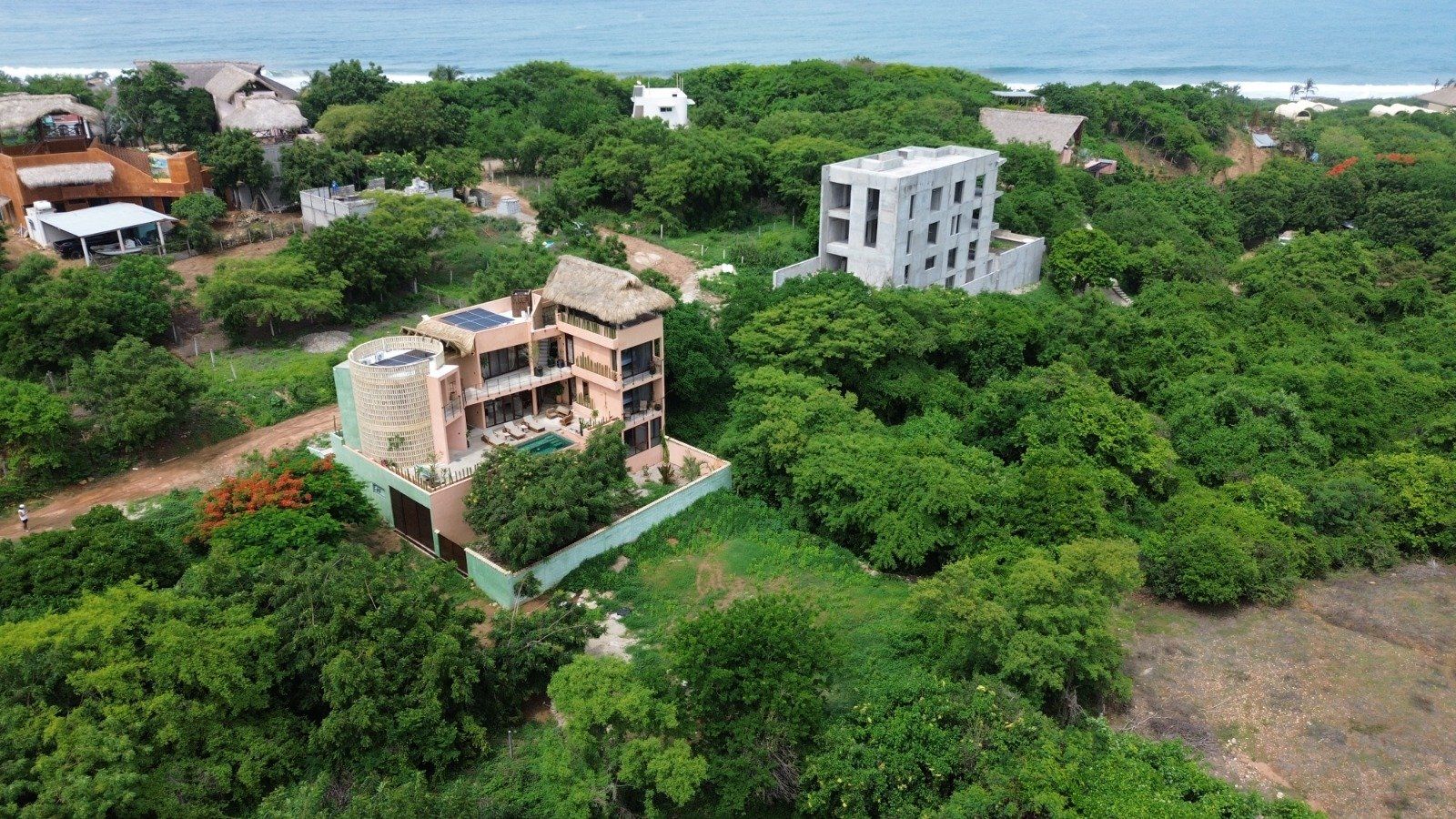Vista aérea de la zona hacia la costa, Barra de Colotepec