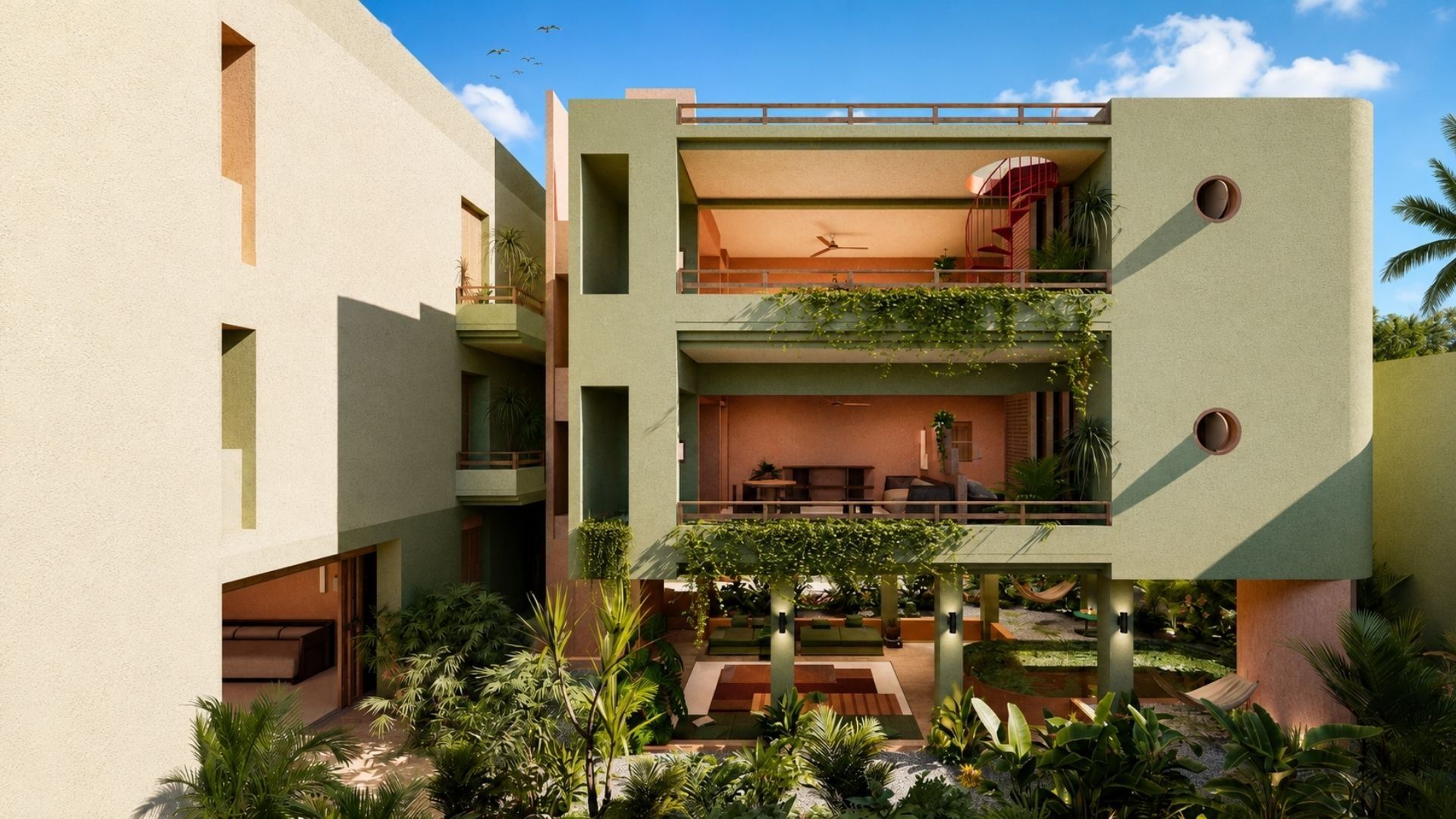 Guava facade with planted terraces, render