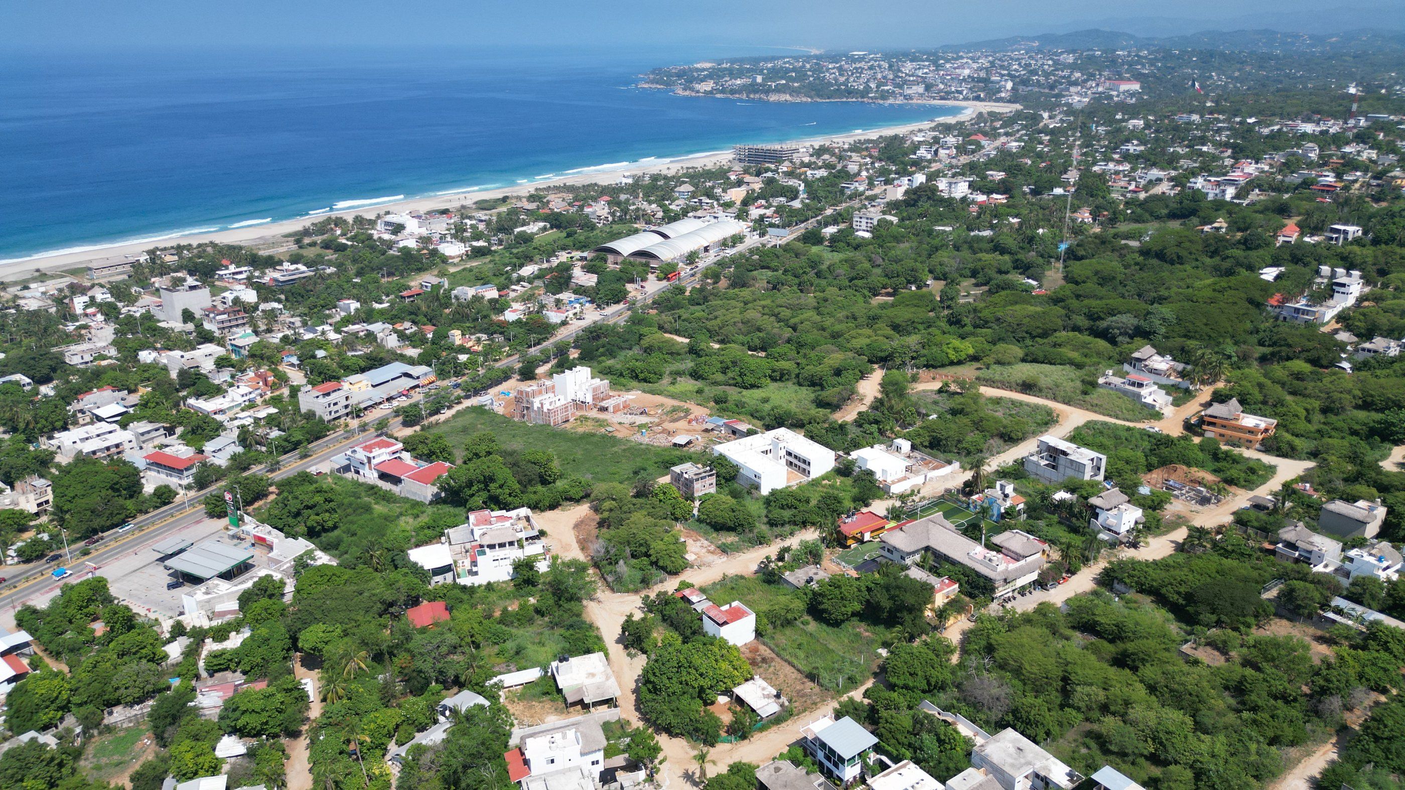 Aerial view of Emiliano Zapata toward the Zicatela coastline