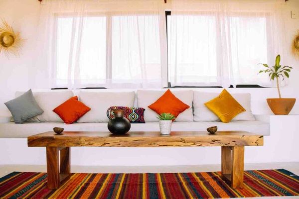 Living room with built-in sofa, Casa June, La Punta Zicatela