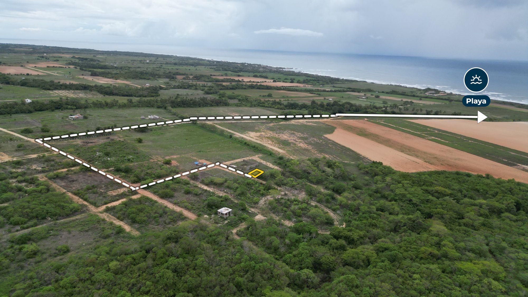 Drone view from the lot toward the beach, Tierra Blanca
