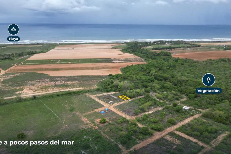 Vista aérea del lote con el mar al fondo, Tierra Blanca