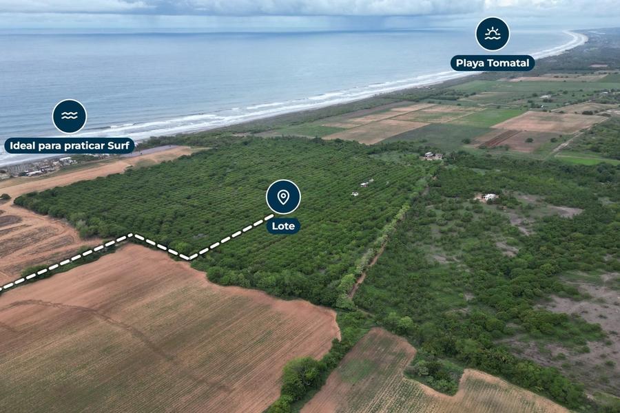 Vista aérea de la ubicación del lote con la costa y Playa Tomatal, Plataforma