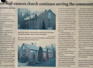 News article: New roof ensures church continues serving the community