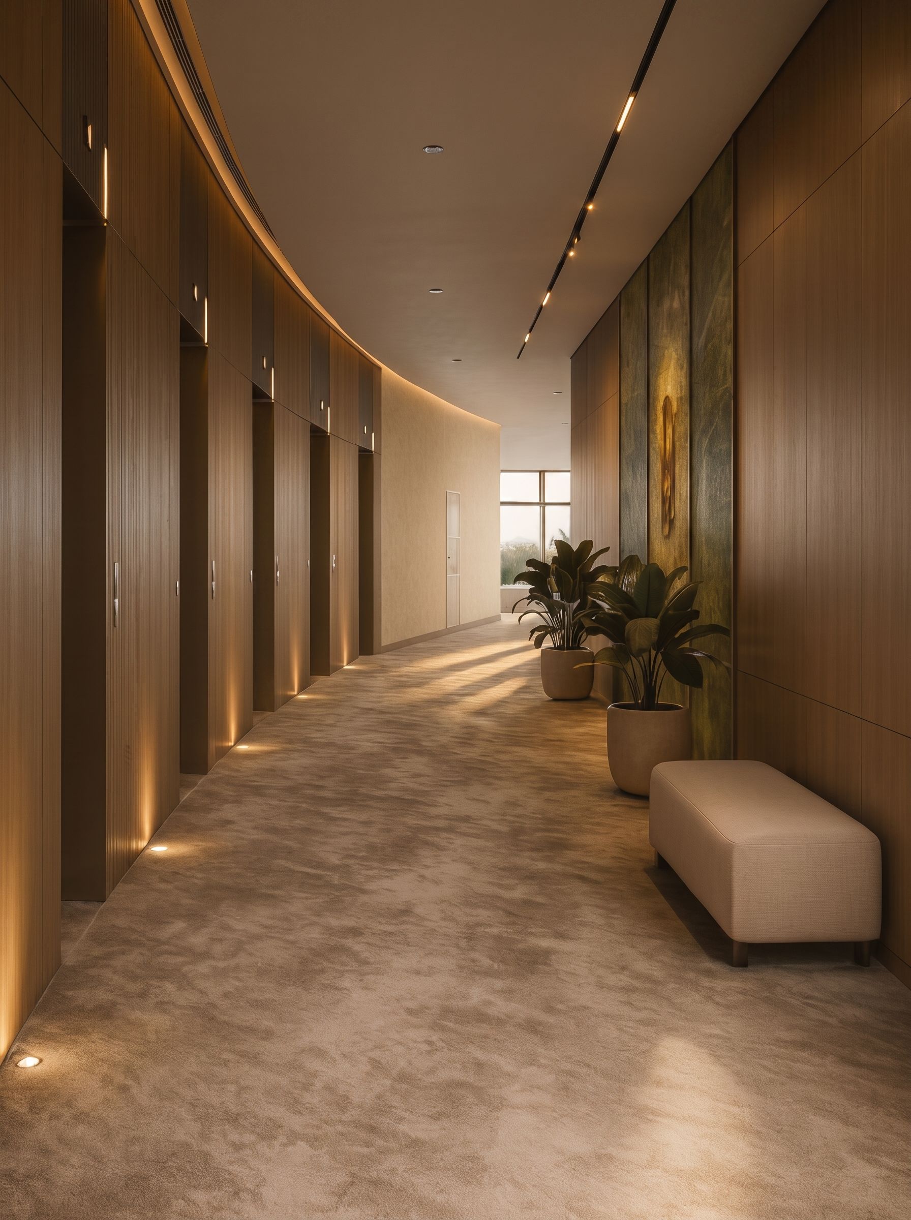 Sculptural objects and warm architectural surfaces in natural light