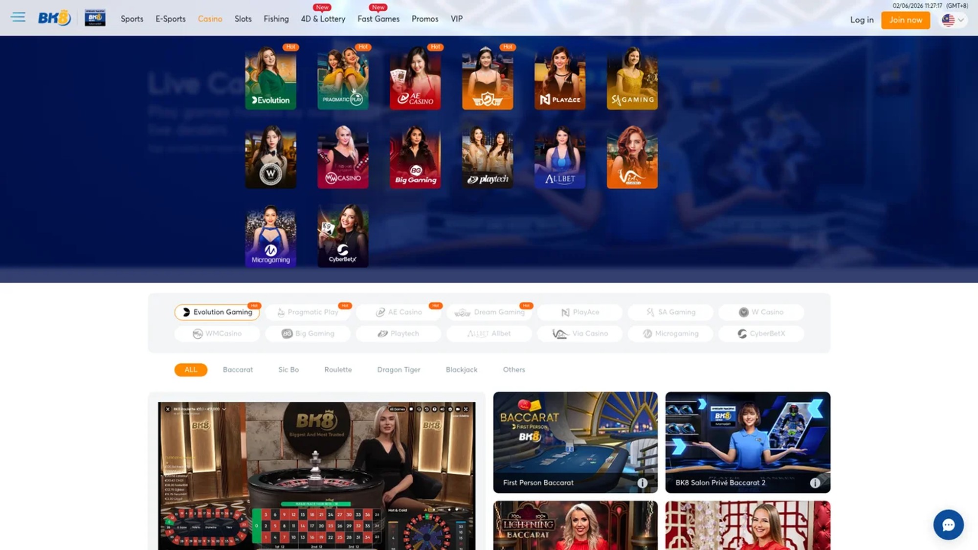 BK8 Casino Lobby