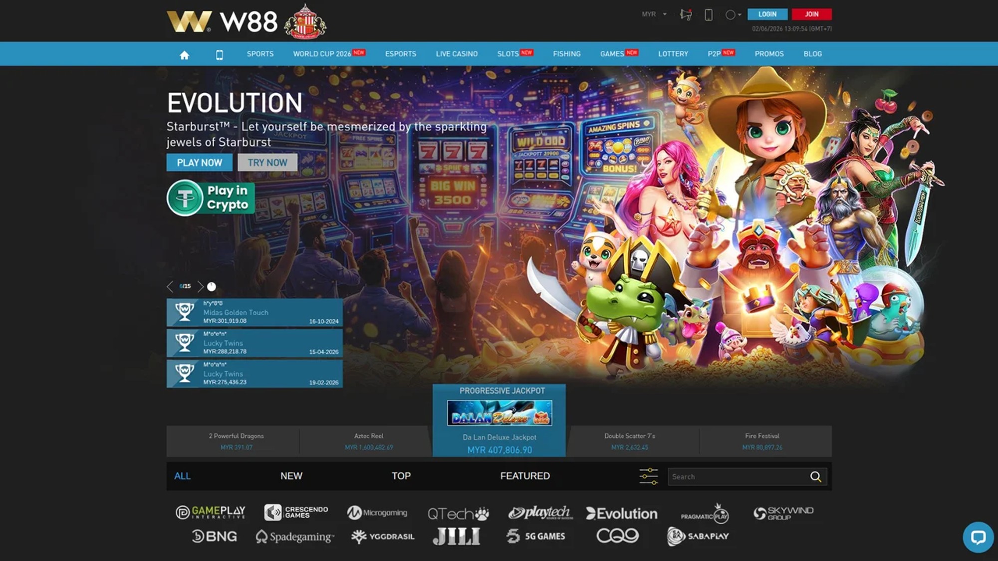 W88 Slots Lobby - Pragmatic Play, Playtech, PG Soft and many more