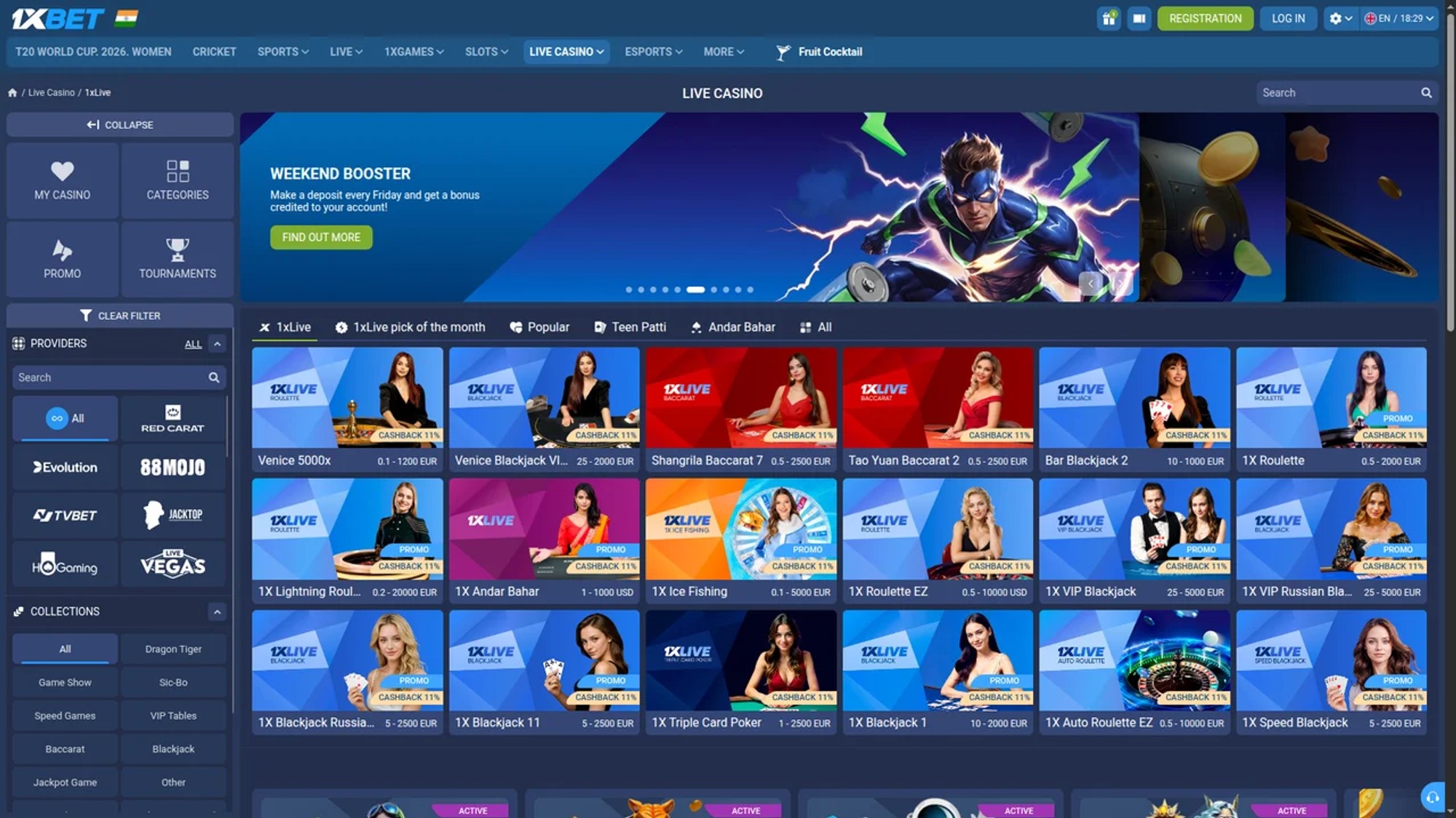1xbet Online Casino Lobby