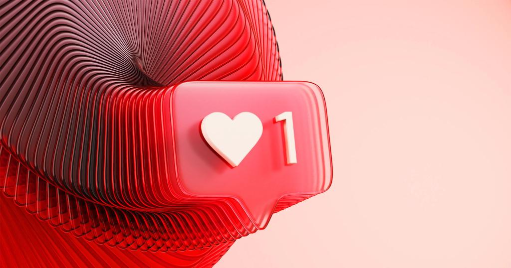 Red like notification bubble with a heart and '1' against abstract red and black swirls from Getty Images