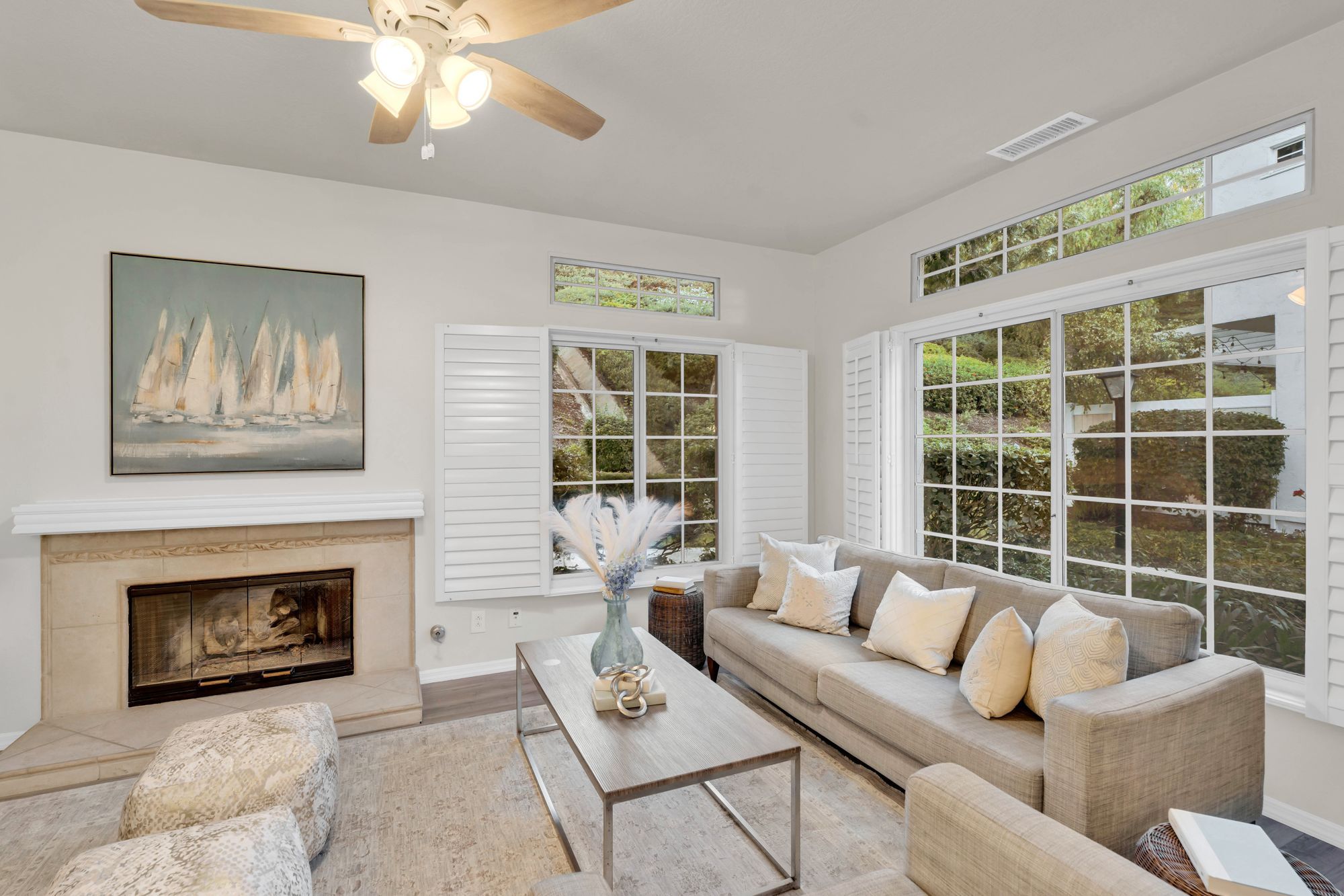Spacious condo living area in natural light