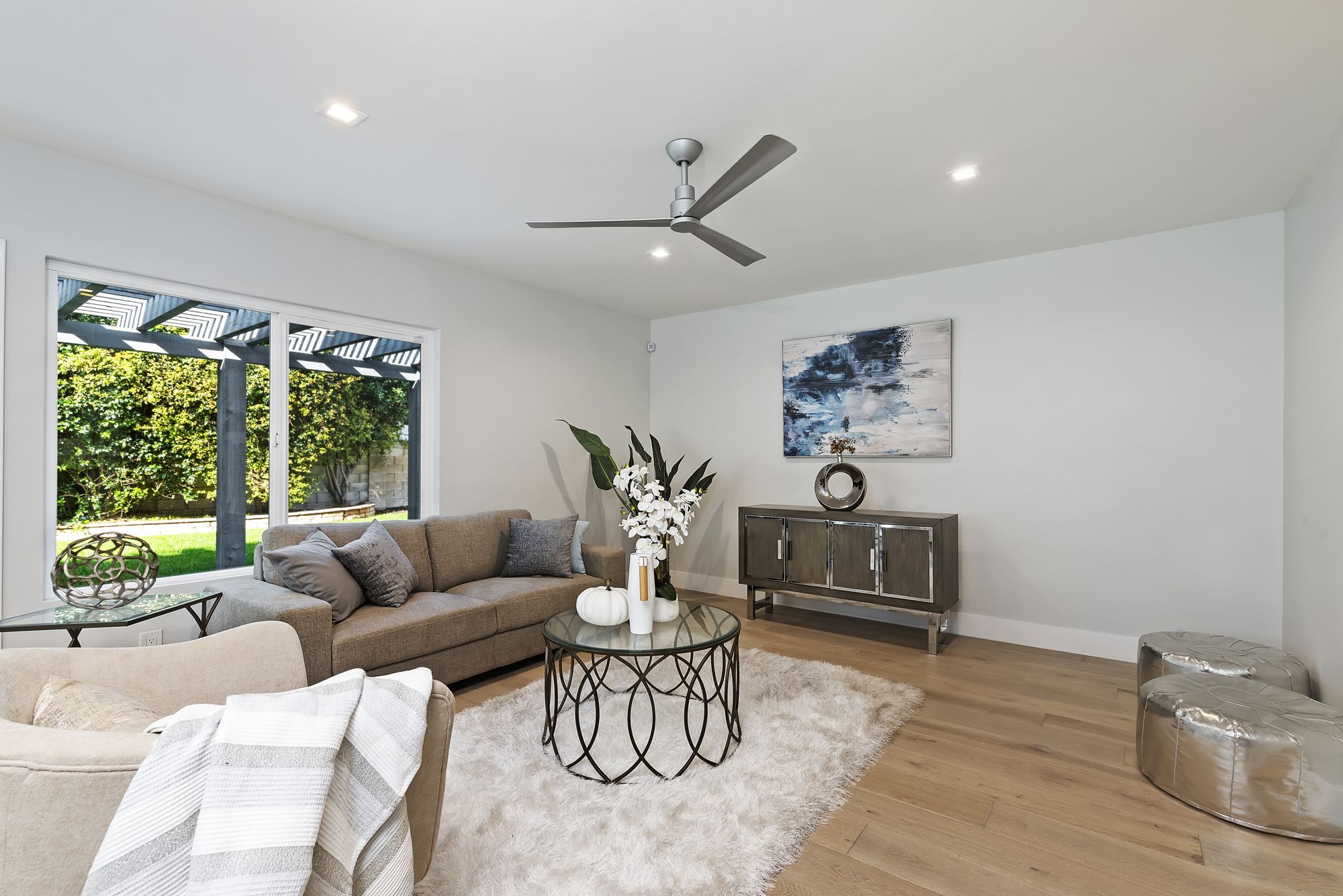 Family room with a comfortable sofa and warm decor