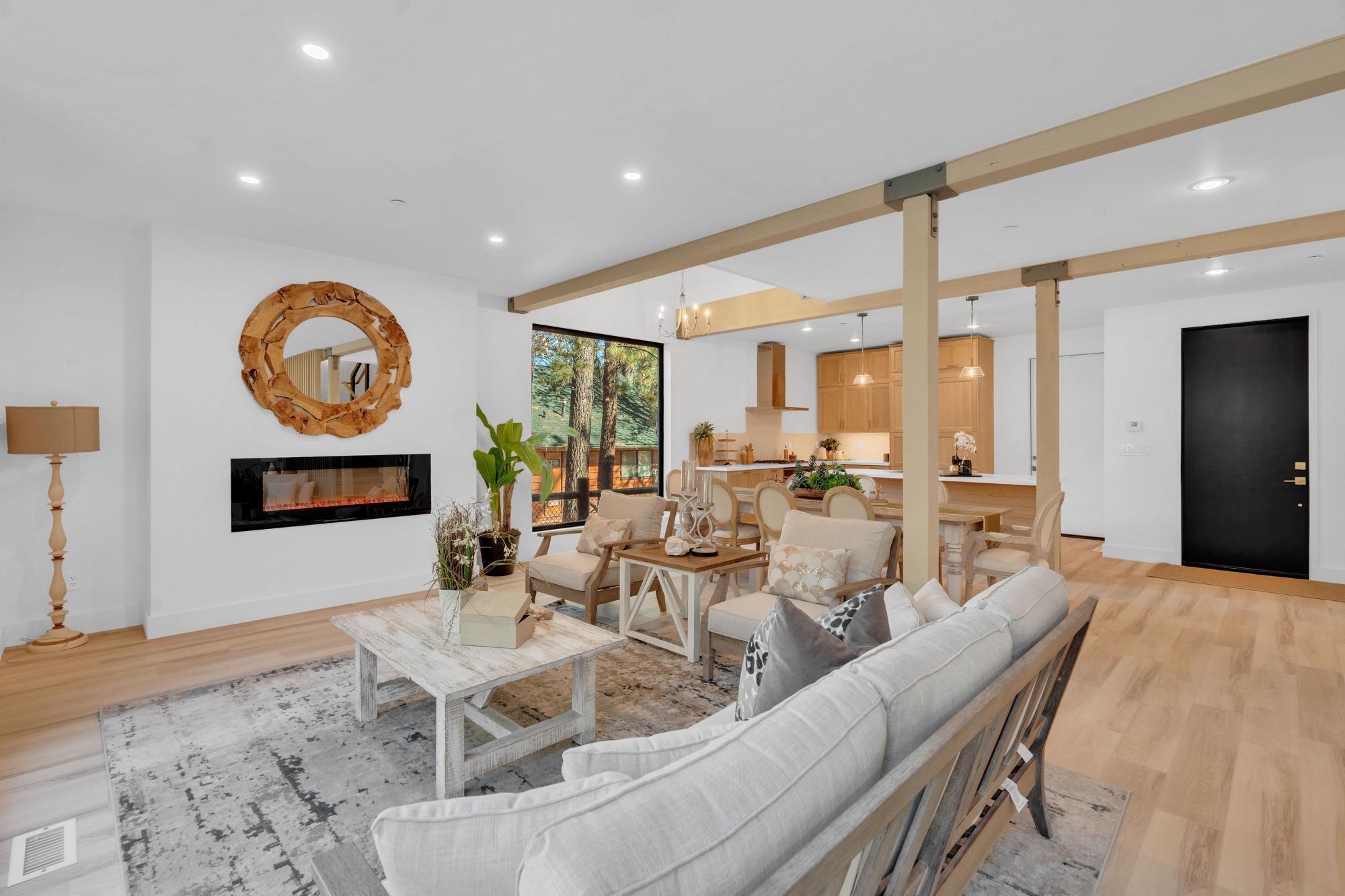 Cabin interior with warm lighting