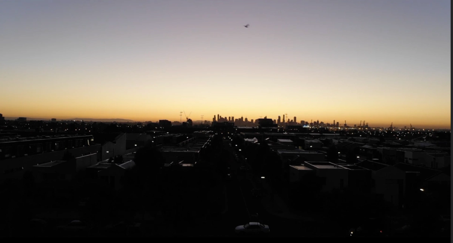 City skyline at dusk