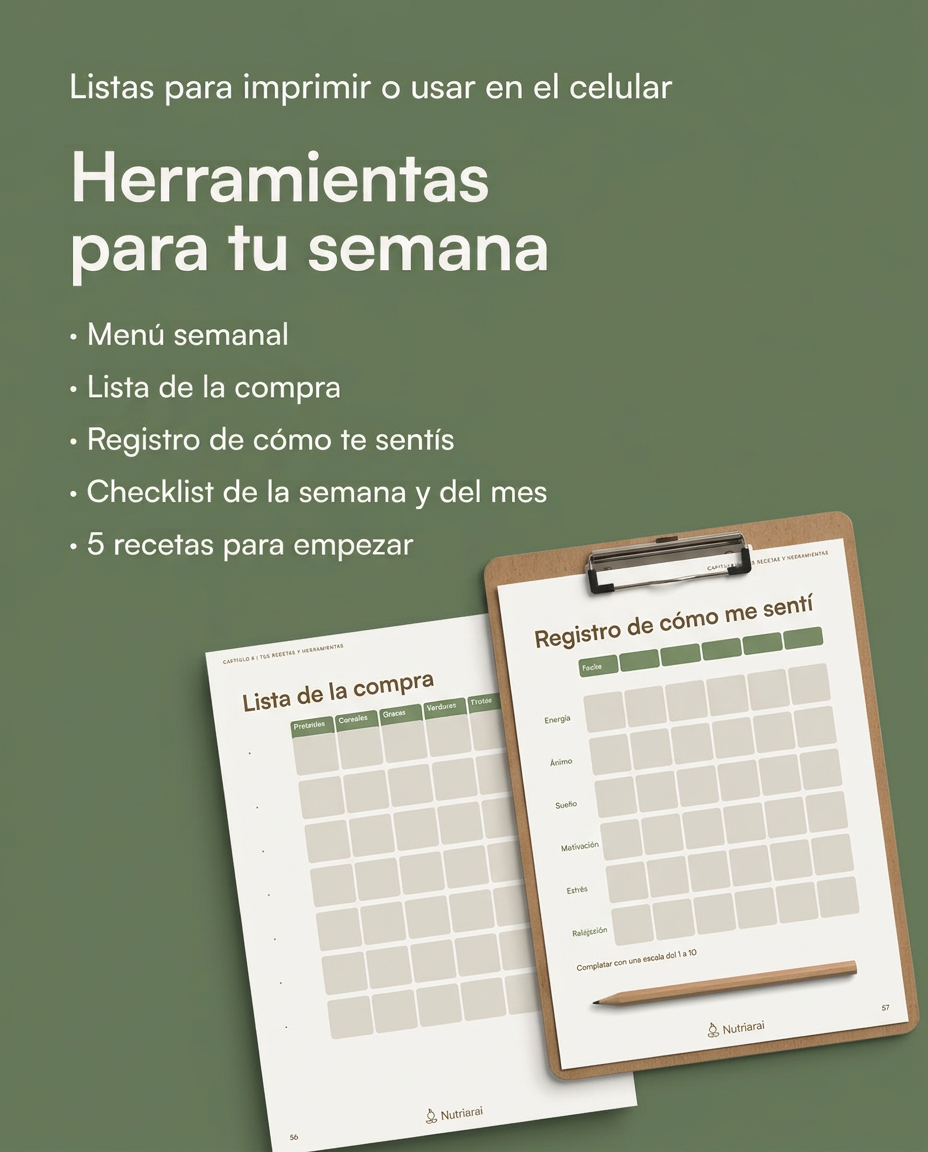 Herramientas de la guía: menú semanal, lista de la compra, registros y recetas