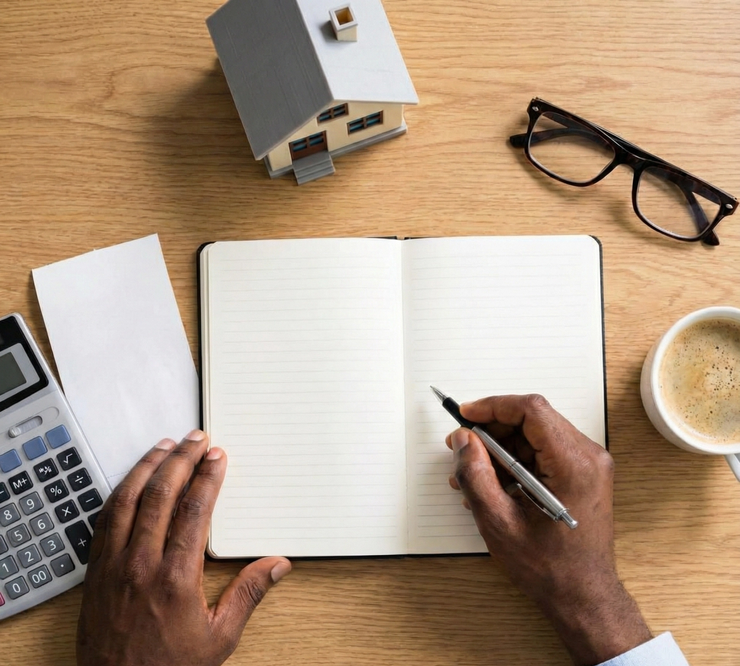 Man writing in an empty notebook