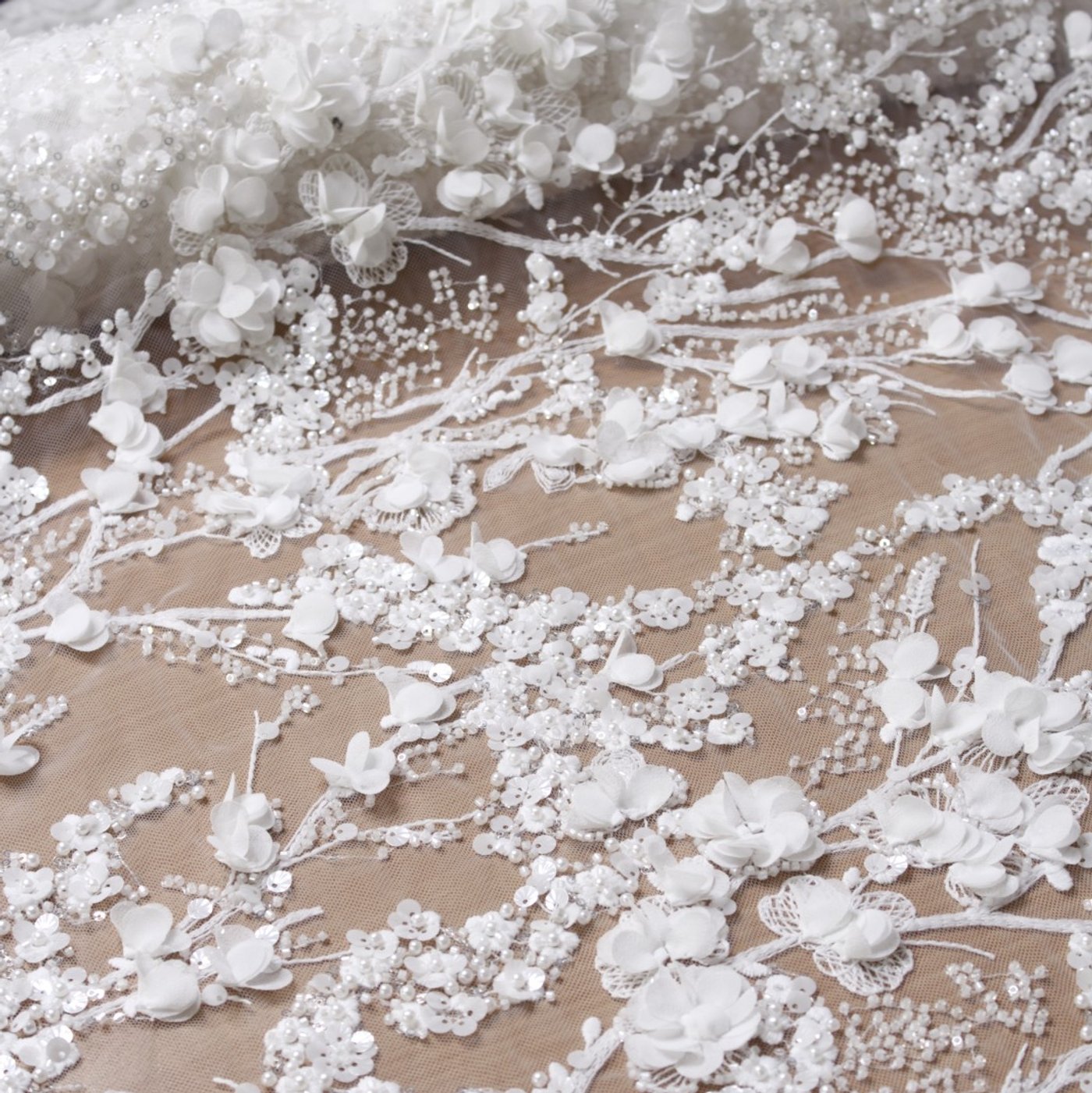 3D Floral Embroidery Lace White