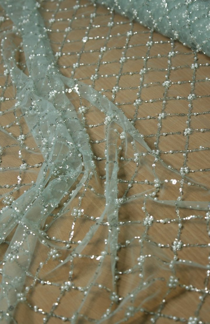 Pearl Grid Embroidery Lace Soft Mint