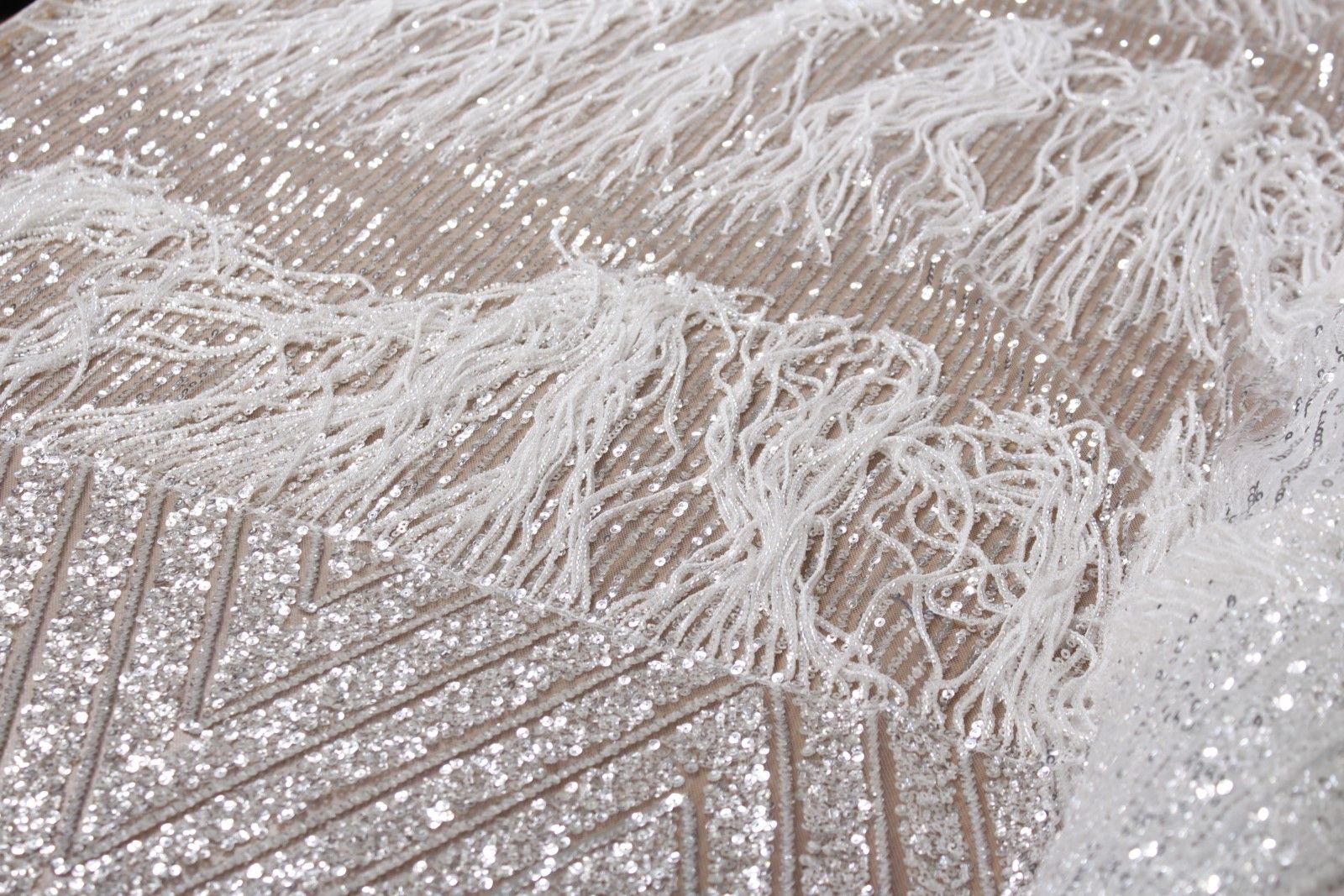 White Fringe Sequin Tulle - Image 3